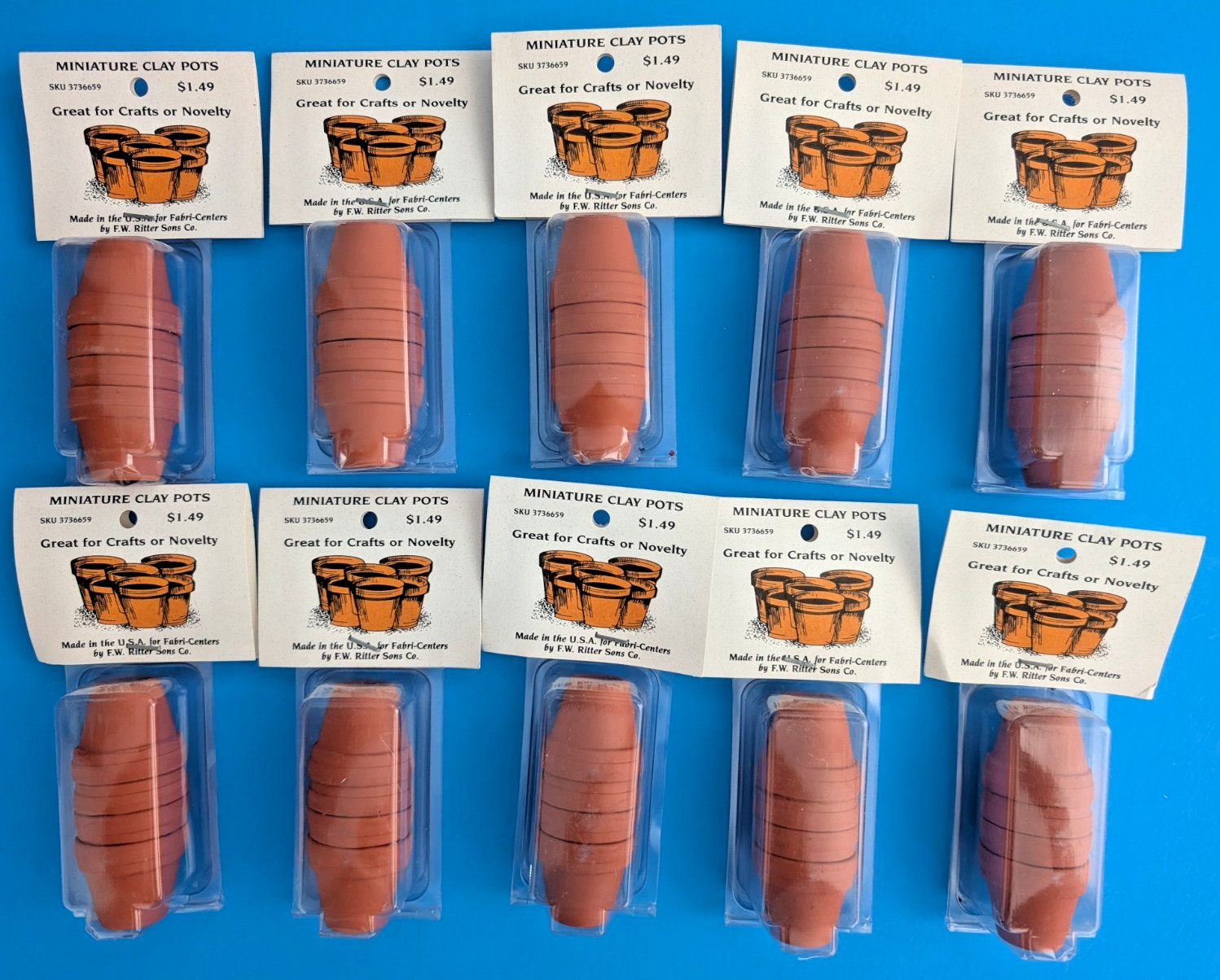 Lot of 40 Miniature  Clay Terra Cotta Pots 1"; Vintage USA; NOS in Packs of 4