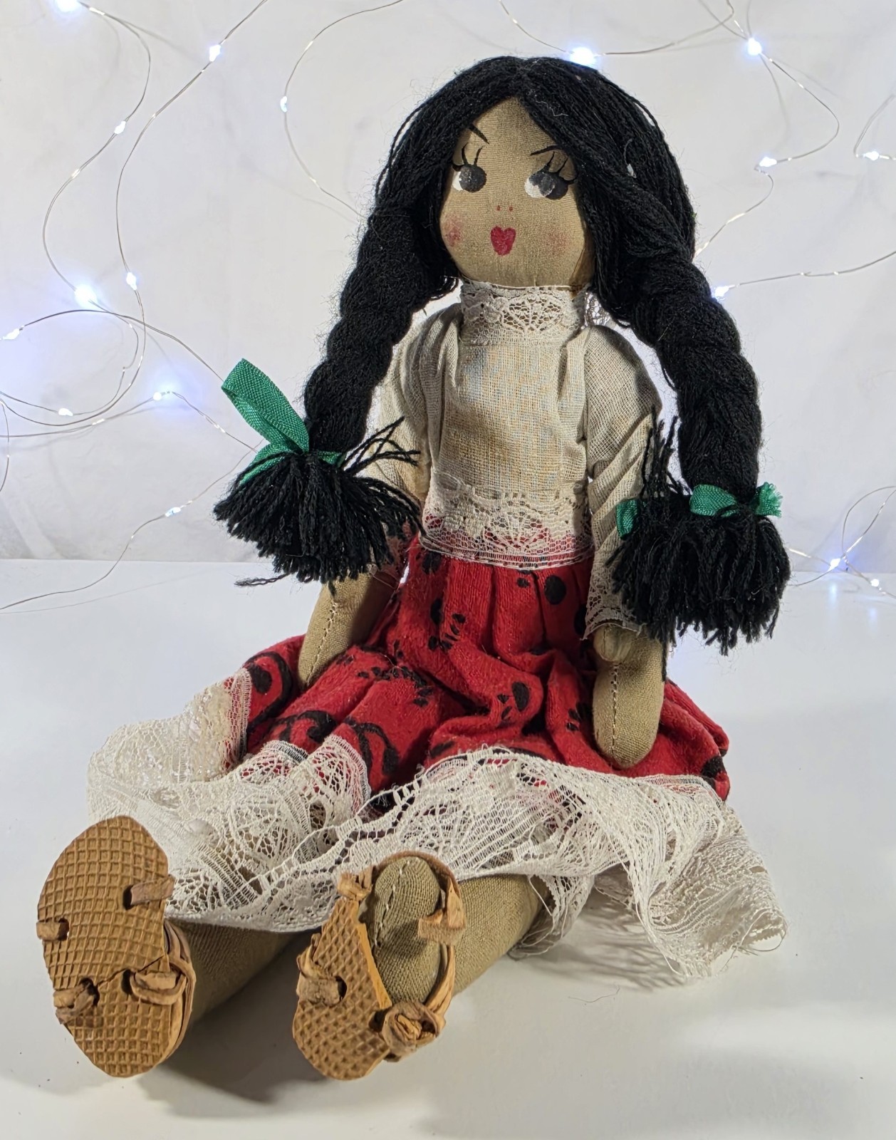 Vintage Mexican Folk Art Doll 12" Some Damage and Stains See Photos (A37)