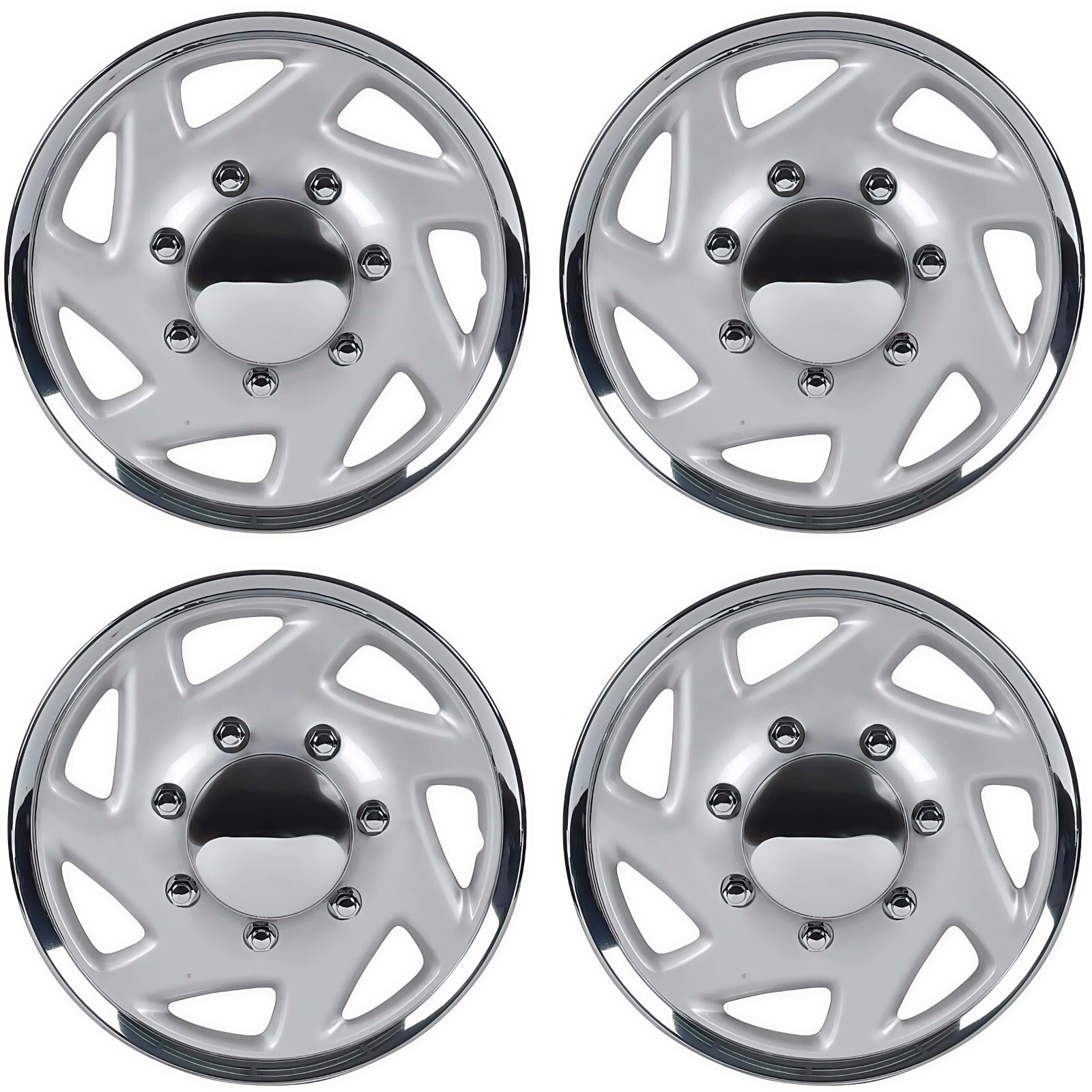 Wheels Hubcaps for 1992-2014 Ford E150 E250 E350 Van; Silver Chrome wheel covers