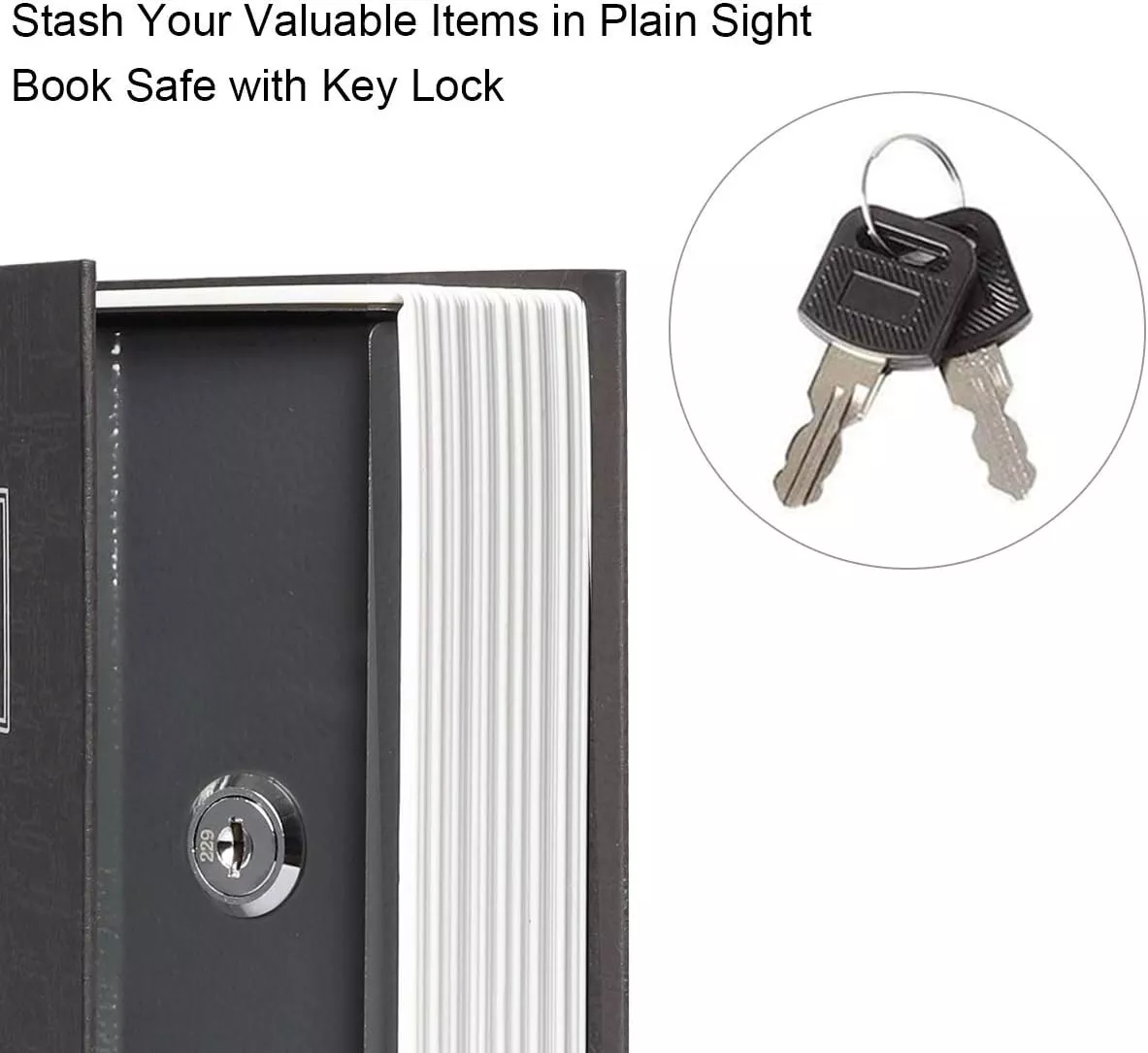 Safe Lock Box Book Vault with Key Metal Fire Proof Secret Money Hidden Gun Cash