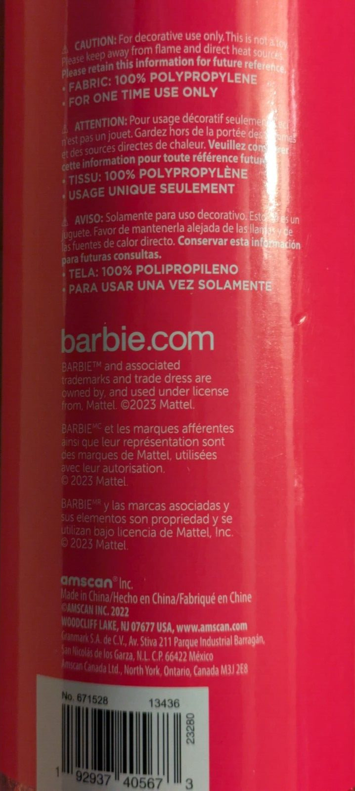 BARBIE Table Runner For Parties Decoration - NEW