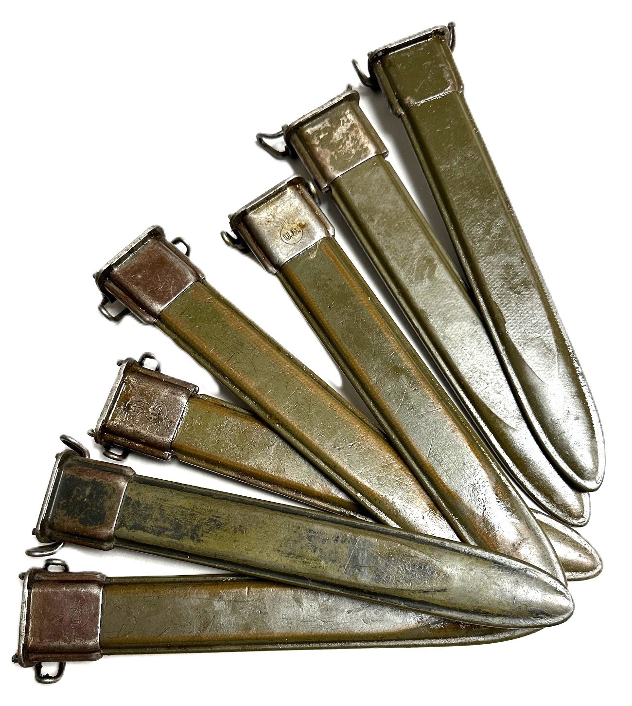 USGI WWII SCABBARD FOR 10" BLADE GARAND BAYONET MARKED "US".