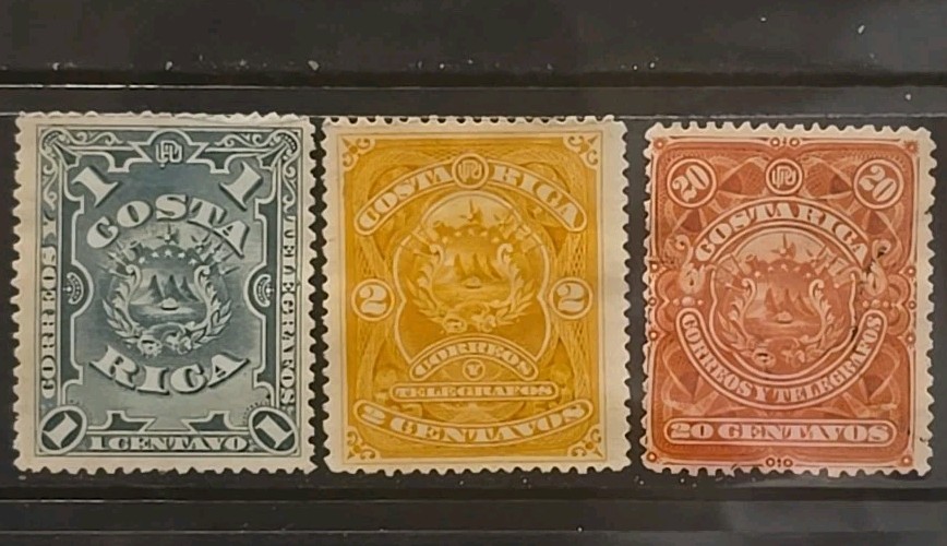 Costa Rica Scott 35-36 & 39 Coat Of Arms With Different Frames 1892 F-VF MNG
