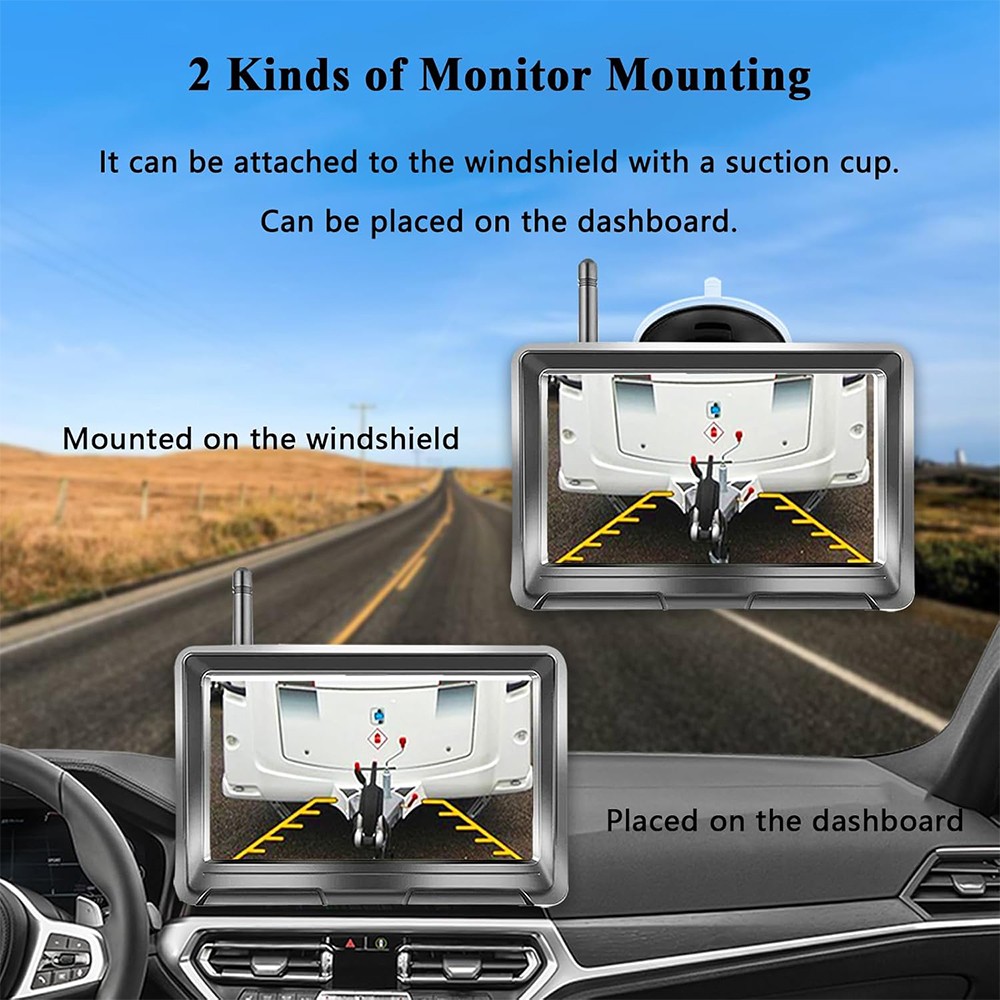 5" Monitor 1080P Solar Magnetic Wireless RV Backup Camera for Car Trailer Truck
