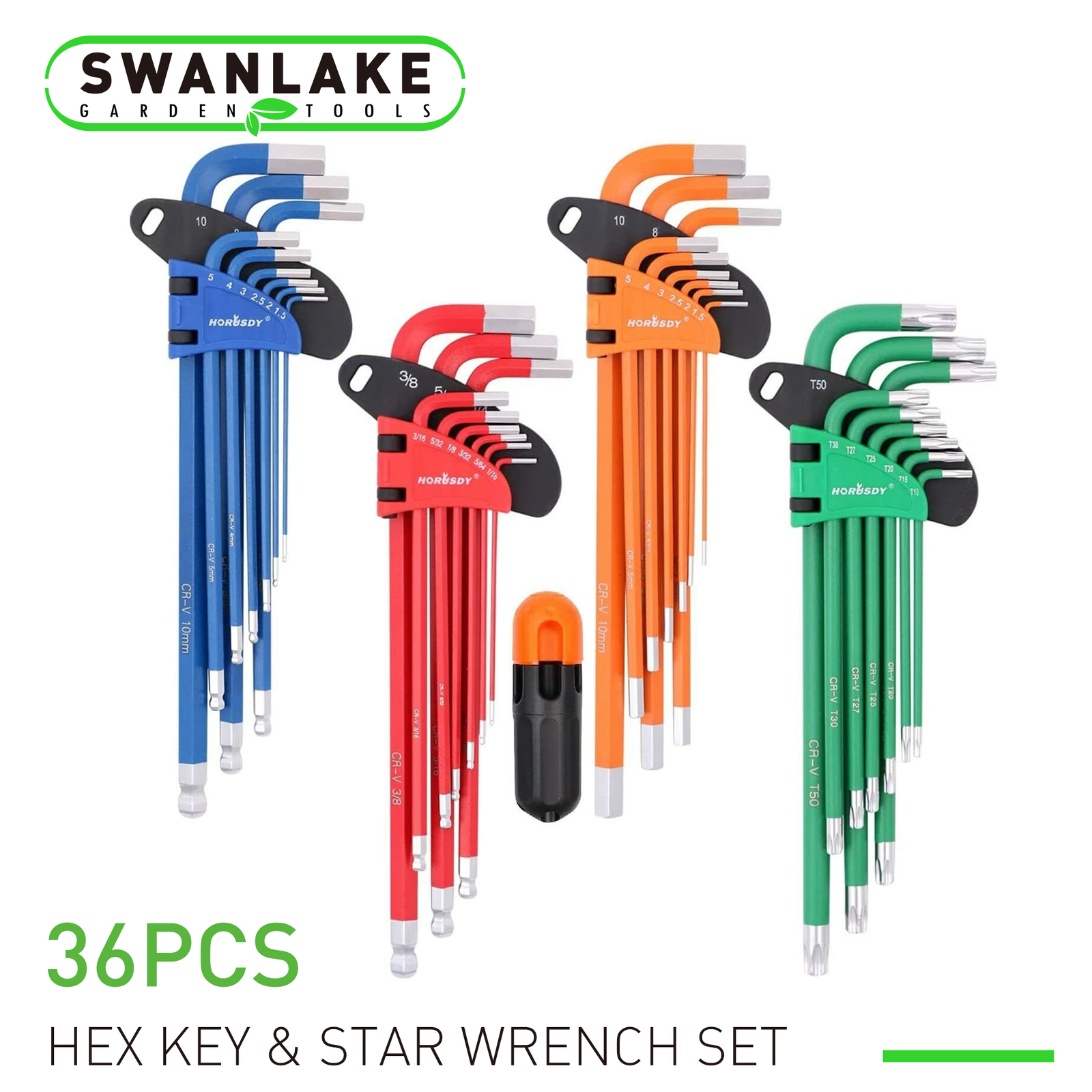 37pc Ball End Hex Key Allen Wrench Set Star Long Arm SAE Metric Industrial Grade