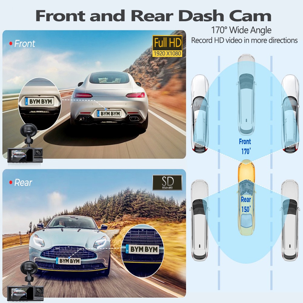 Dashboad Camera Car Camera 3 Channel 1080P Camera Night Vision IPS Screen