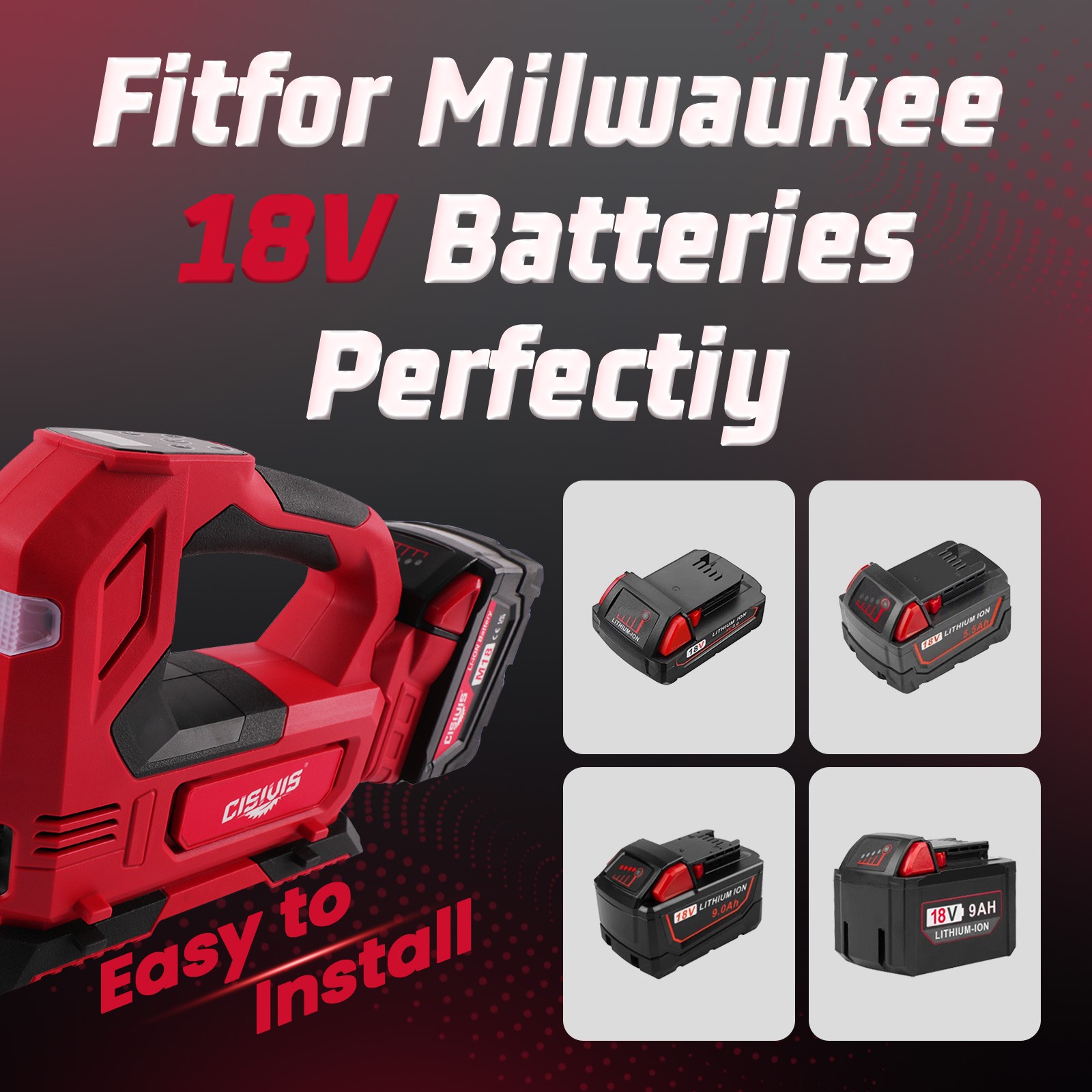 Cordless Tire Inflator Air Compressor for Milwaukee with M18 Bettery And Charge-