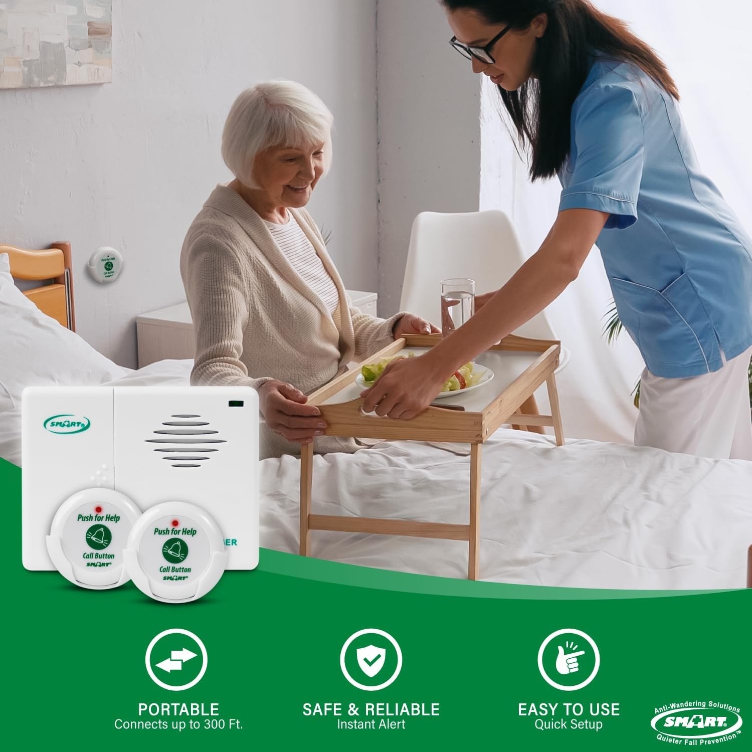 Wireless Caregiver Pager System with 2 Call Buttons for Elderly Assistance