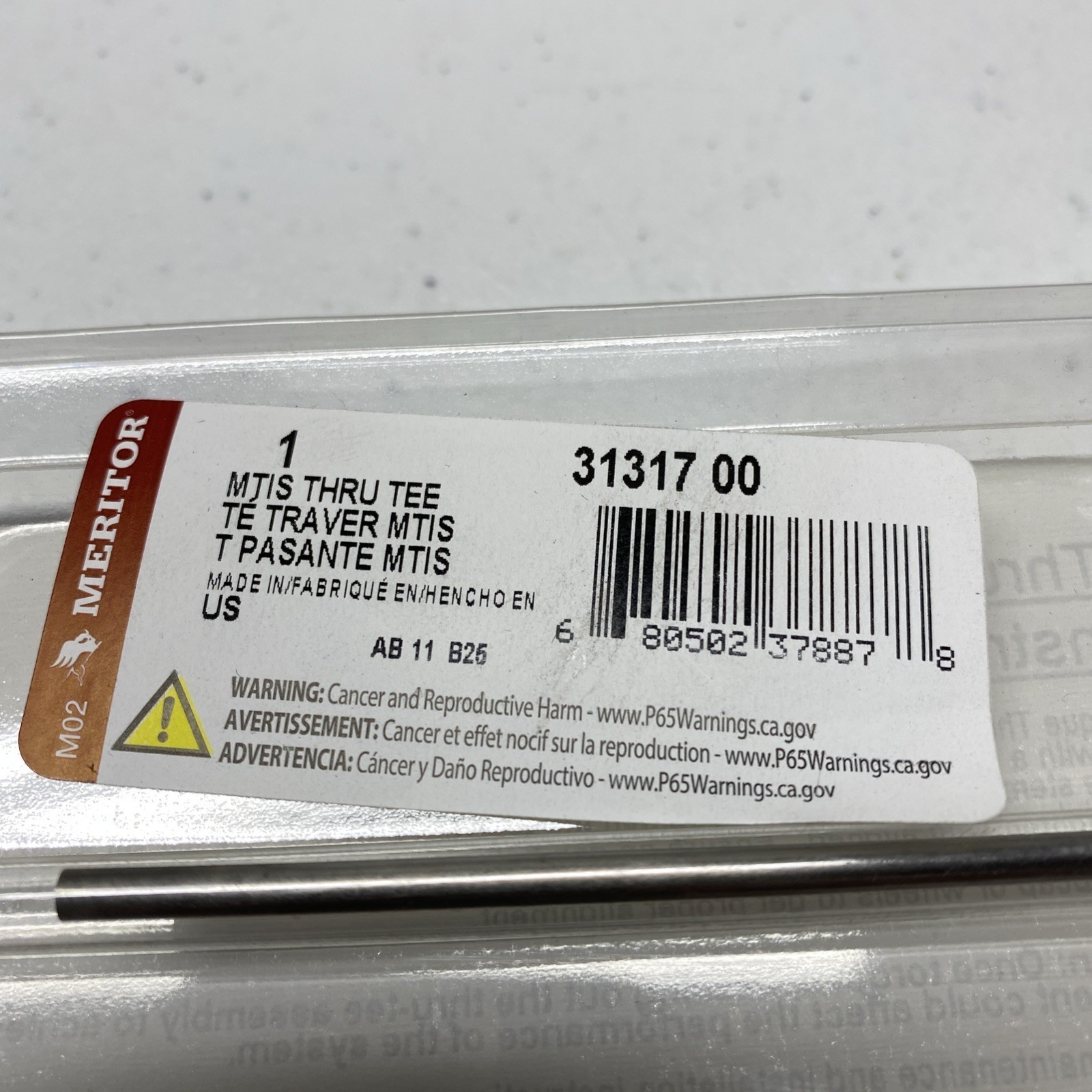 Meritor MTIS Tire Inflation System Thru-Tee 4" Long 3131700 31317-00