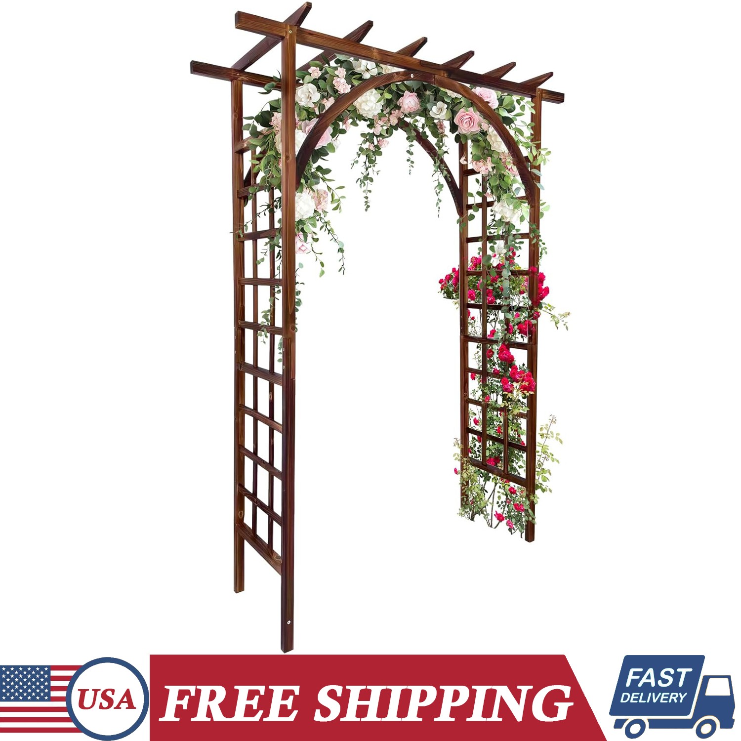 7 Ft Garden Arbor Wooden Wedding Decor Arches with Trellis for Climbing Plants