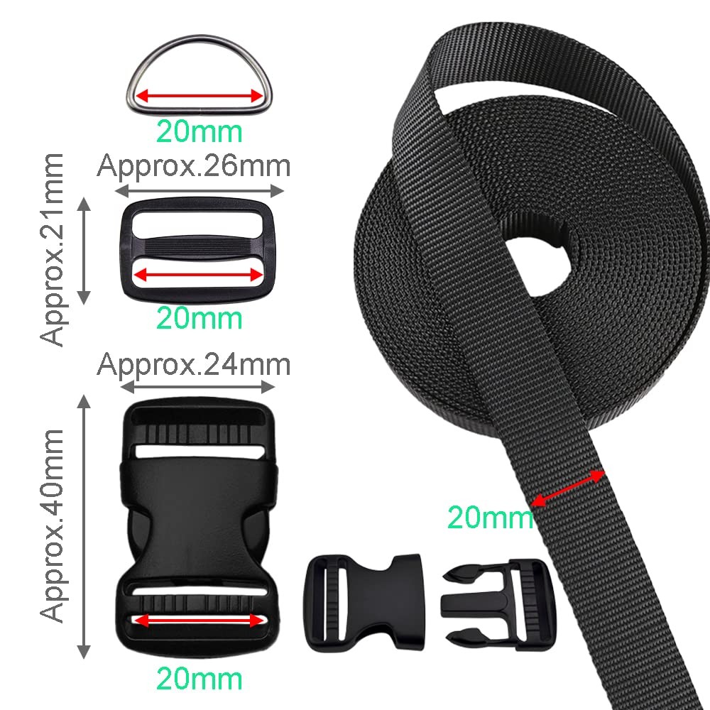 3/4 Inch Buckles Straps Set 6 Yards 3/4 Inch Black Nylon Webbing Strap 6 Pcs ...