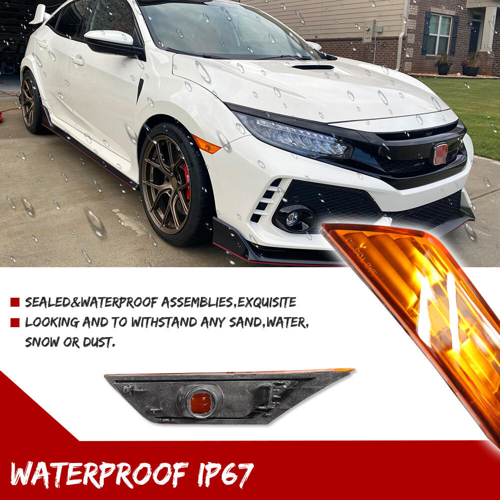 For 2016-2021 HONDA CIVIC Front Fender Side Marker Light Set RH LH W/ LED Bulbs