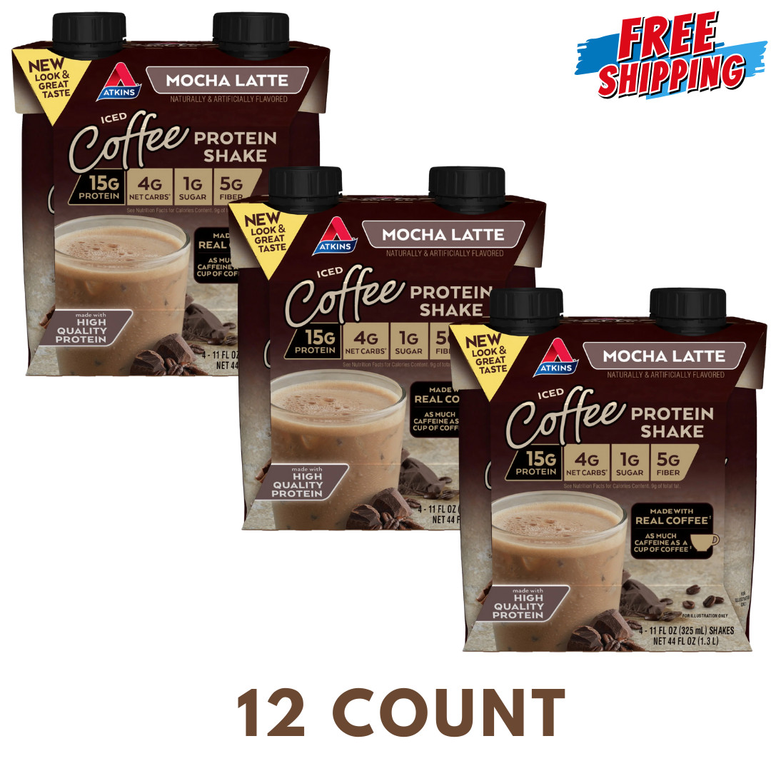 Atkins Protein Shake, Mocha Latte, Keto Friendly, Gluten Free, Pack of 3