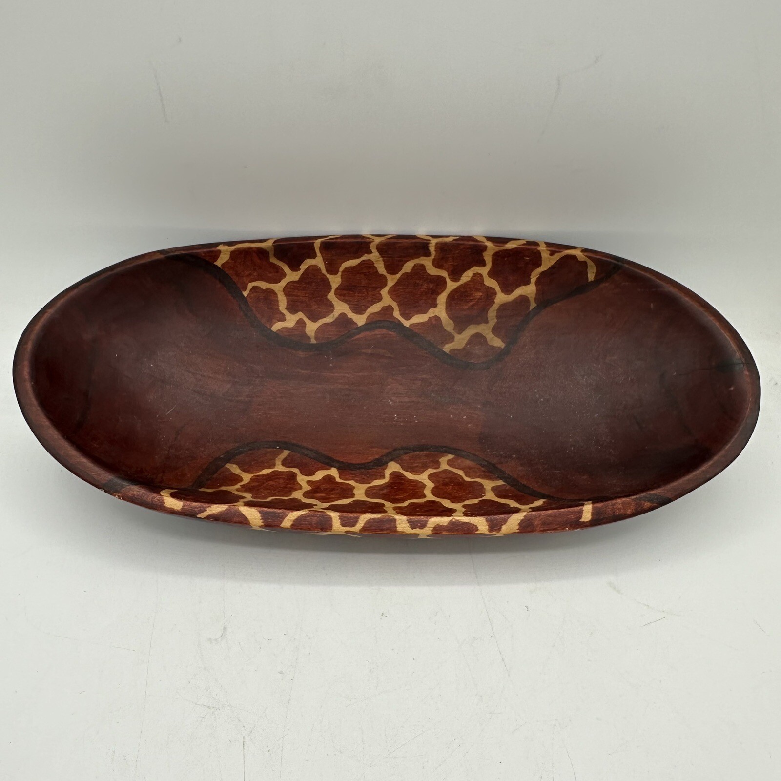 African Wooden Bowl Hand Carved From Kenya 11.5" x 5.5" Hand Painted Vintage