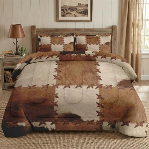 Size Comforter Set with 2 Pillowcases, Vintage Retro Full Vintage Cowhide