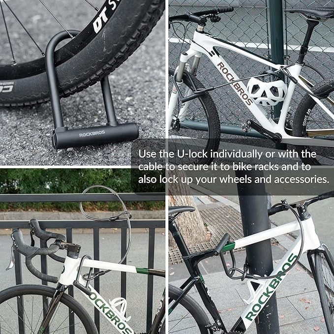 ROCKBROS Bike U Lock Anti Theft with 4 ft Cable Anti Theft with Keys & Bracket