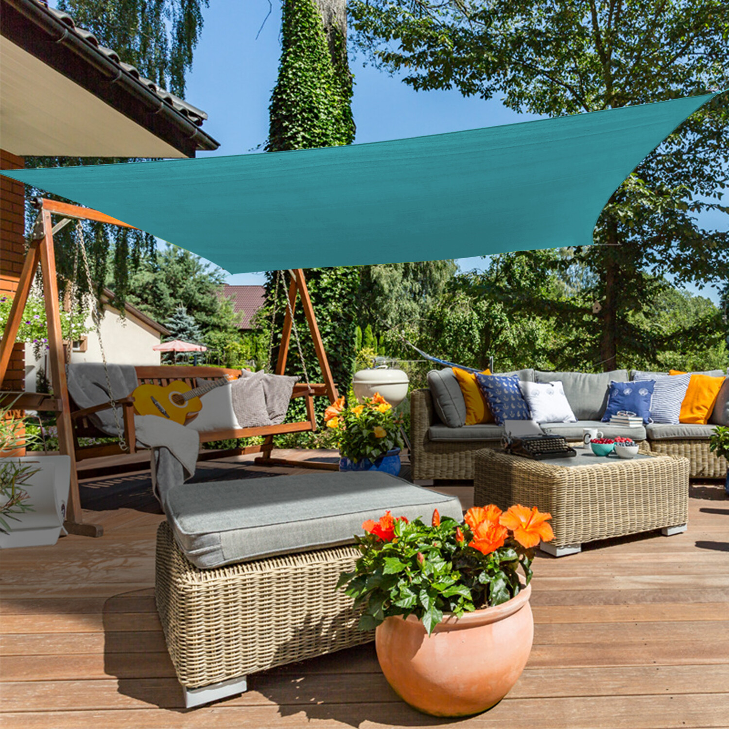 TURQUOISE Rectangle Sun Shade Sail Fabric Awning Top Canopy Patio Custom 2-16 FT