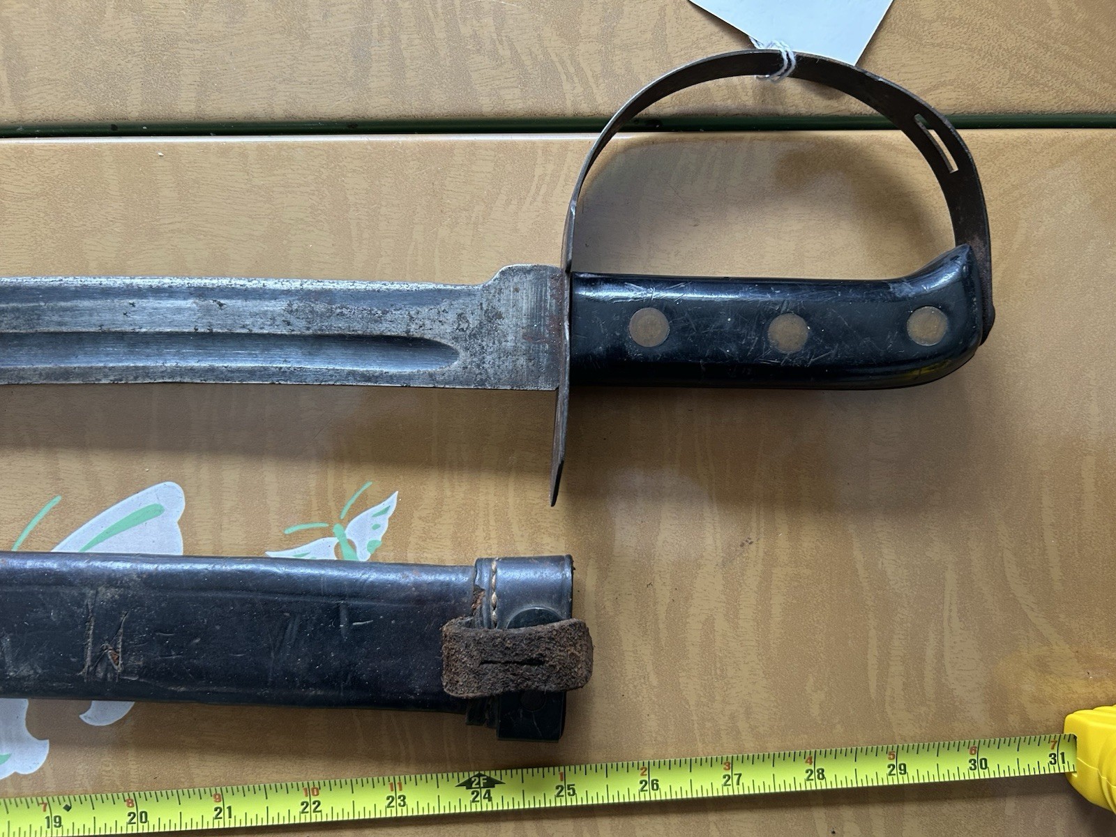 WWI Model 1917 Or M1941 USN Naval Cutlass Saber W/ Leather Sheath