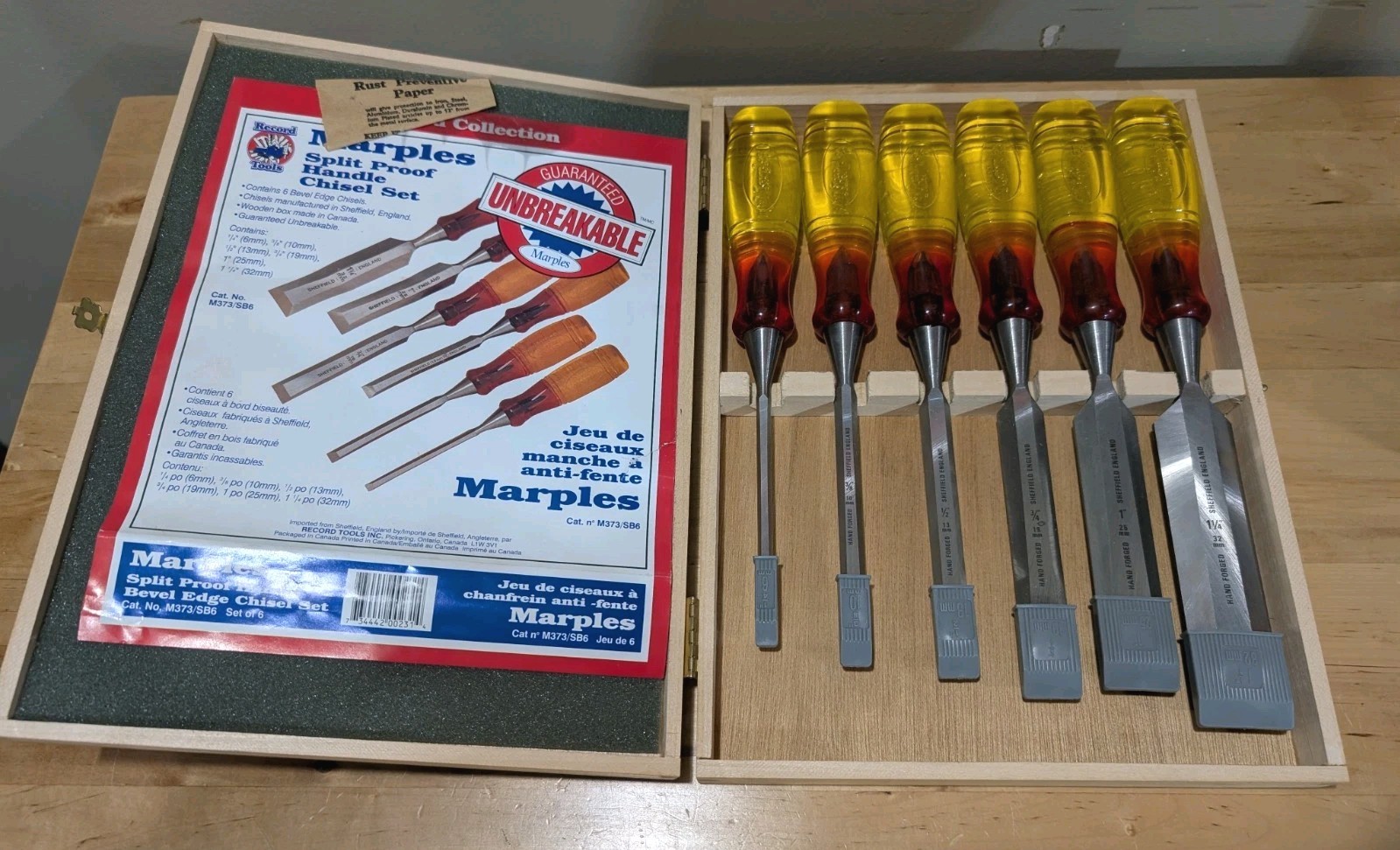Vintage Marples Splitproof Bevel Edge Chisel Set Of 6 Pieces-Excellent Condition