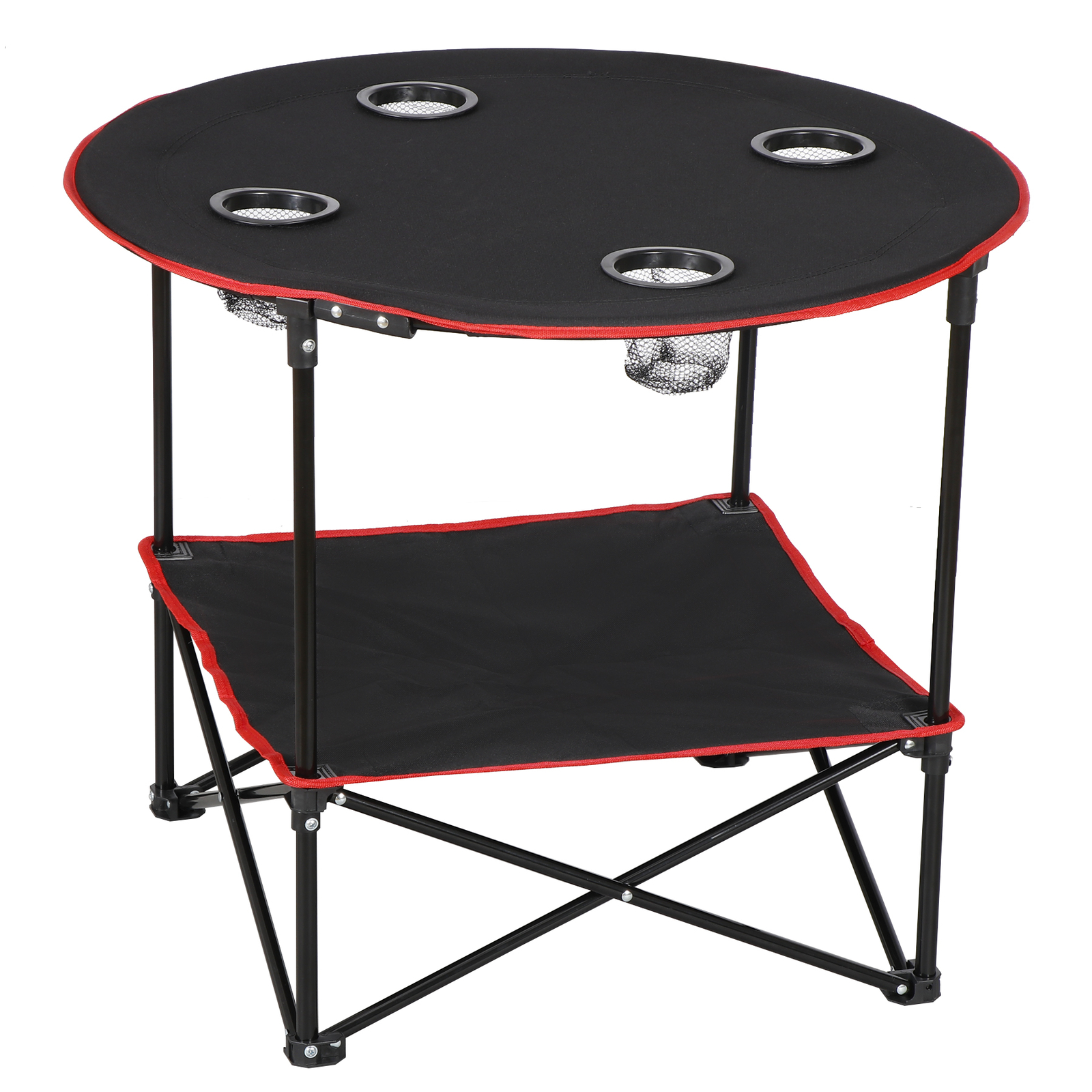 28" Round Folding Picnic Table Lightweight Canvas Beach Table w/Cup Holder Black