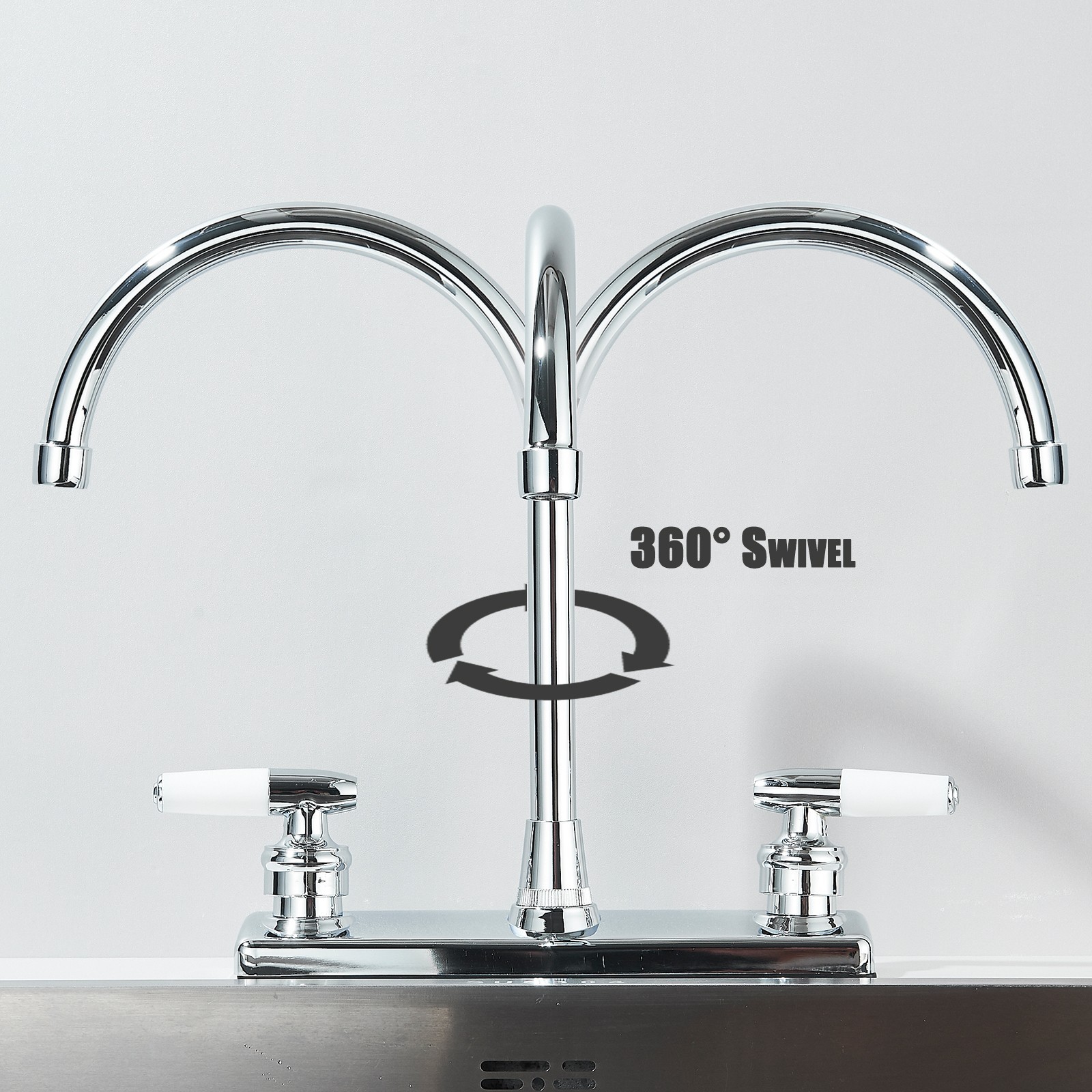 Chrome High Arc Kitchen Faucet 8 inch Centerset 3 Hole 2 Handle Sink Mixer Taps