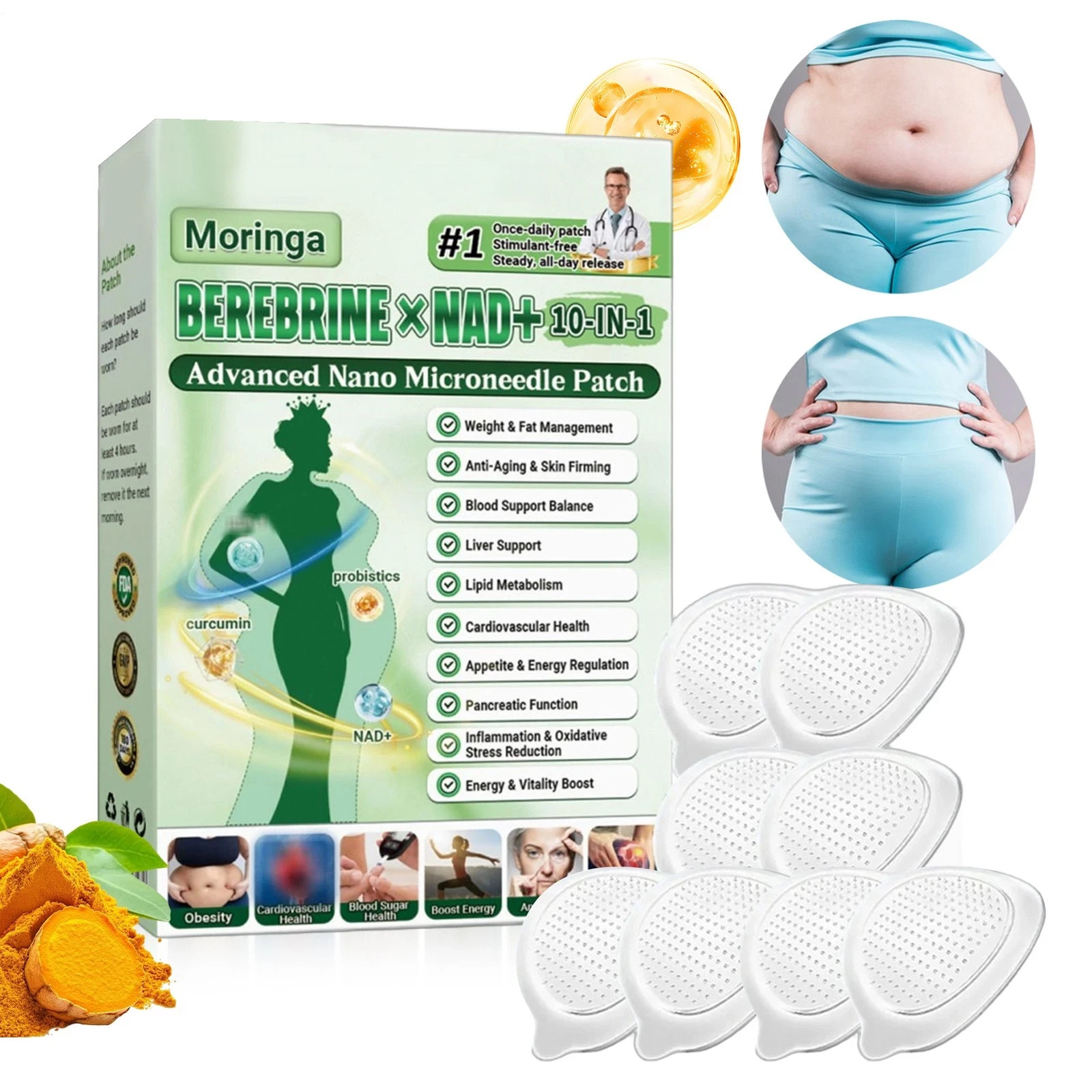 Moringa Berberine 10 in 1 Advanced Nano Microneedle Patch for Weight Loss.1x7pcs