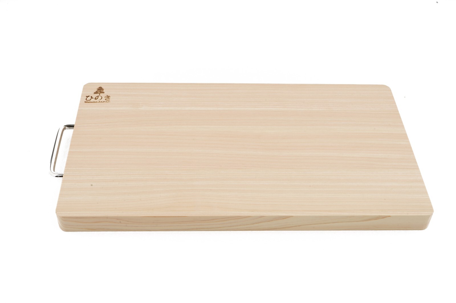 BOUMBI Hinoki Wood Reversible Cutting Board with Metal Handle(17.3x9.8x1.05)