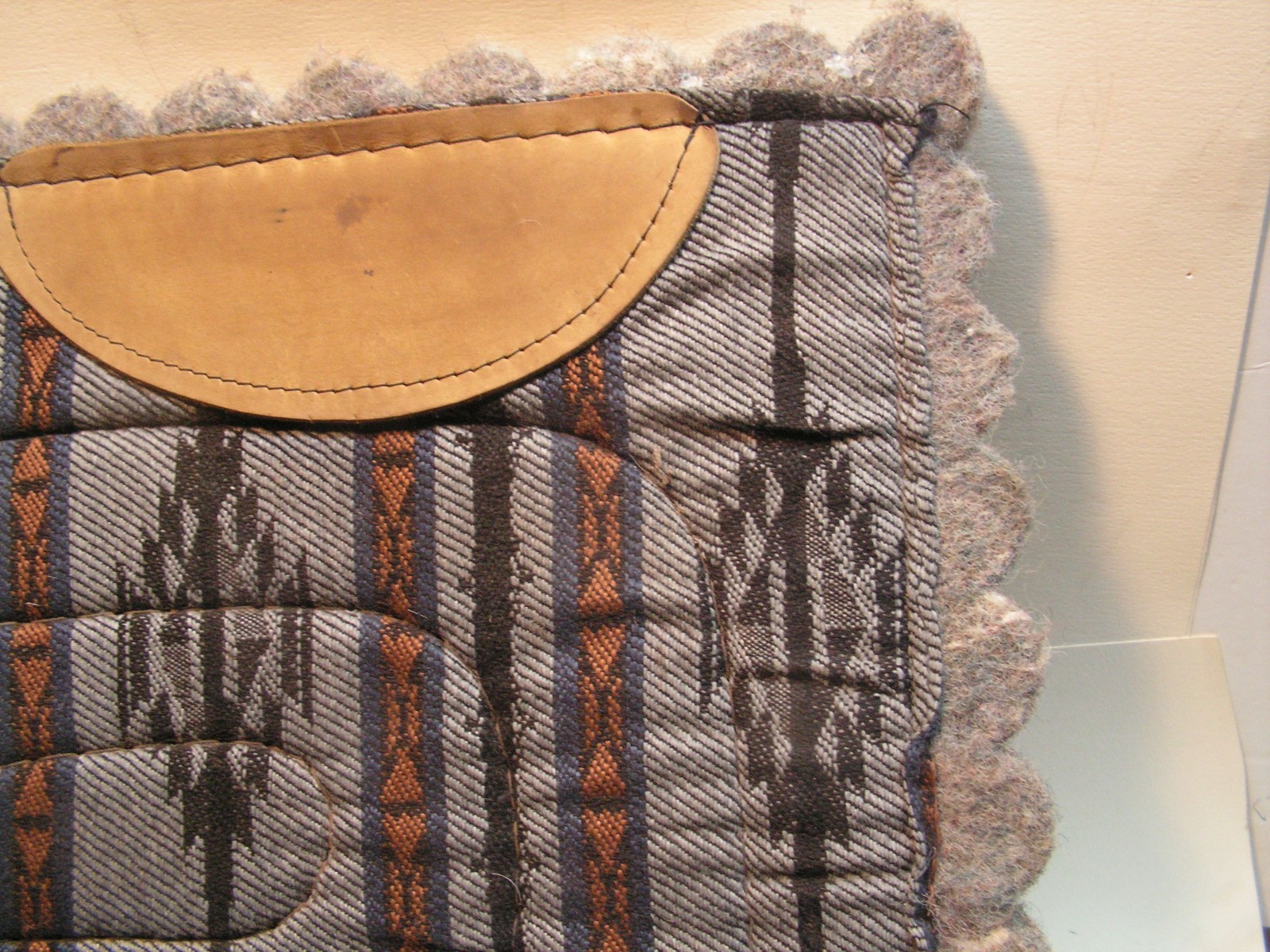 Vintage Saddle Pad Blanket Small Pony Southwestern 16 1/2" x 16" X 7/8" Leather