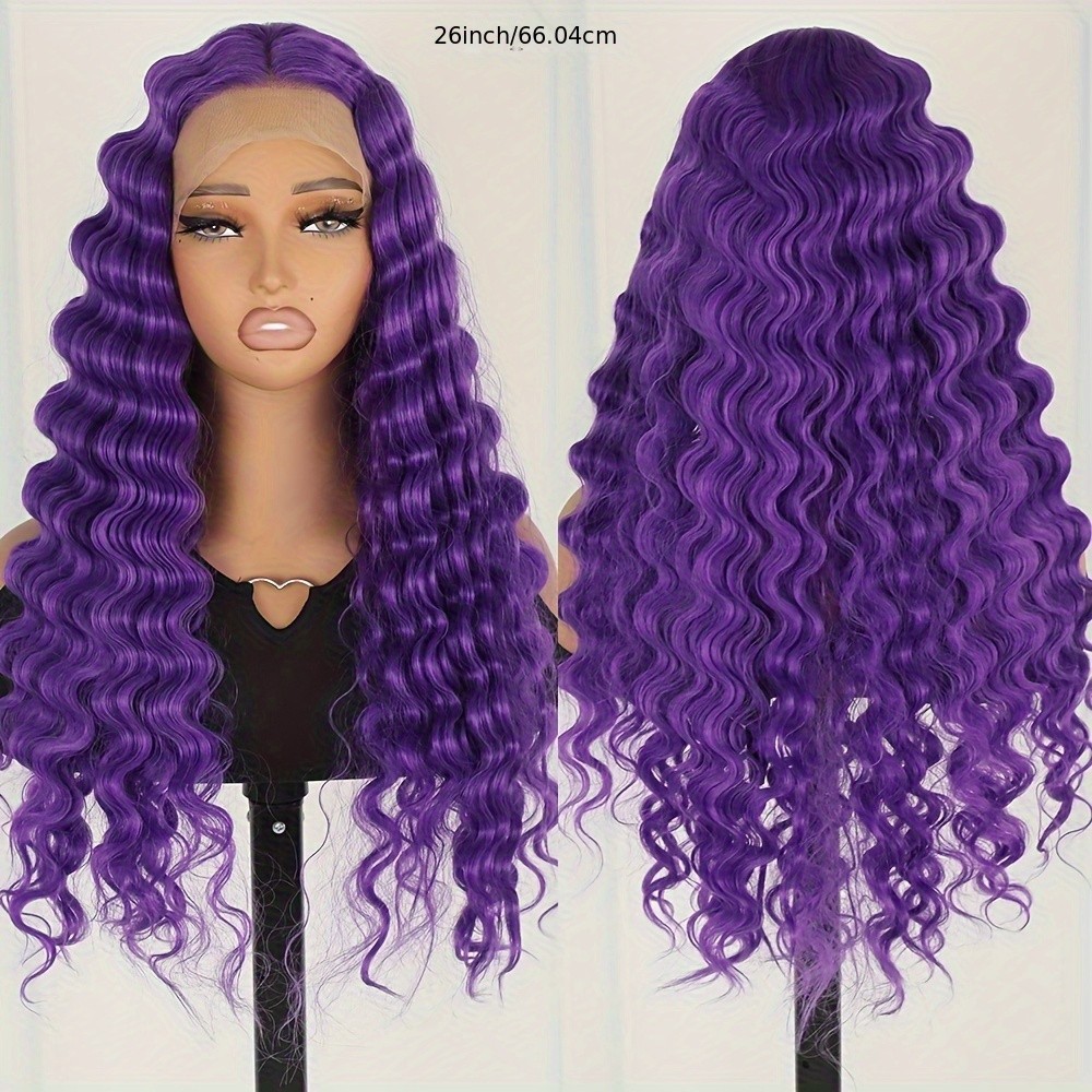 Purple Lace Front Wigs Long Deep Wave Hair Pre Plucked Natural Hairline Glueless