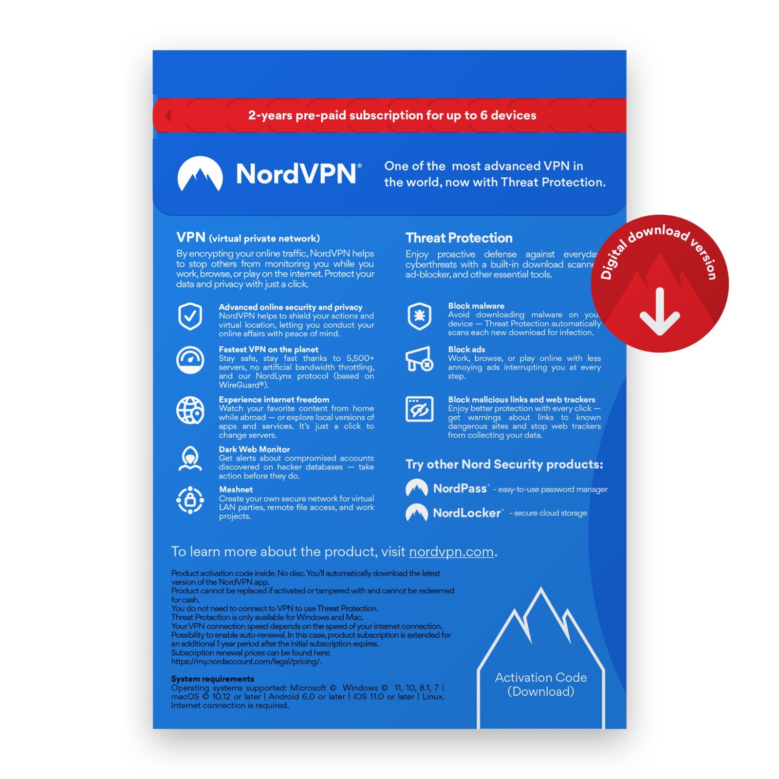 NordVPN Standard - 2-Year VPN & Cybersecurity Software for 6 Devices