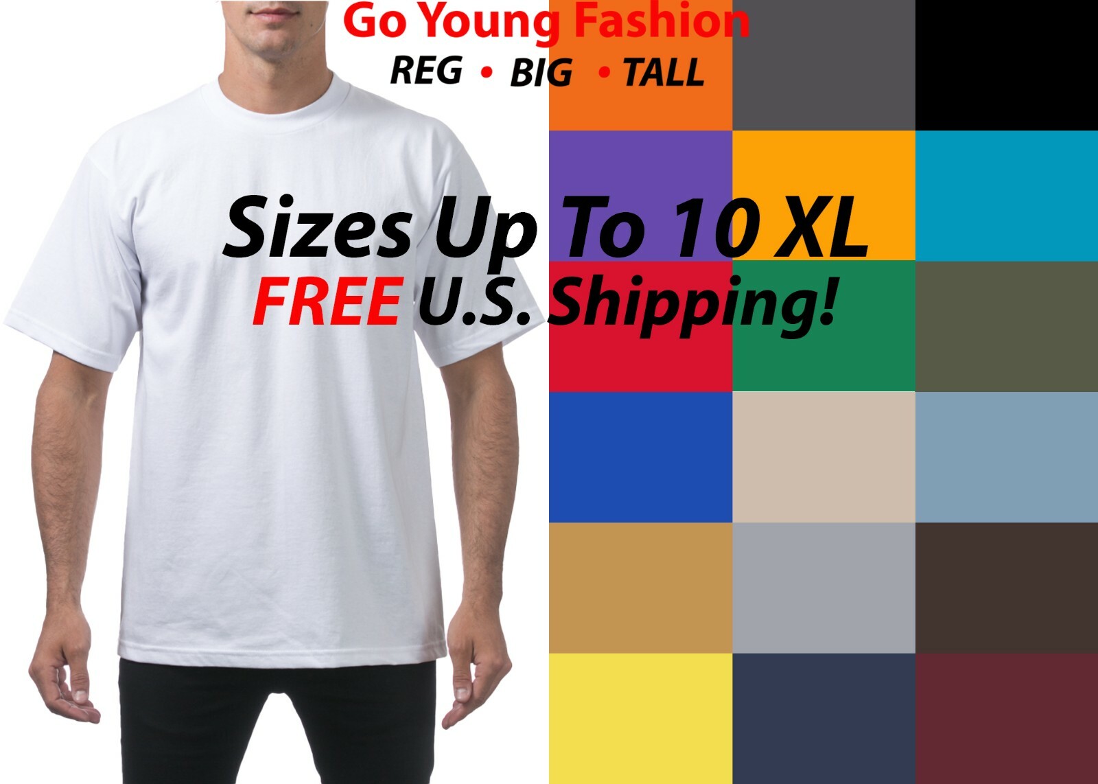 T-Shirts Short Sleeve Tees Heavyweight Shirts Solid BIG TALL Oversize UP TO 10XL