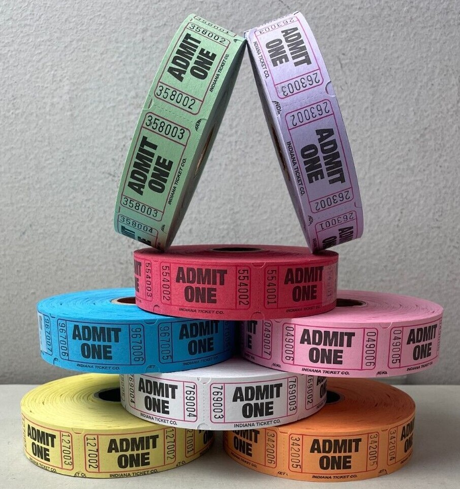 Admit One Raffle Tickets 1 Roll of 1000 Single Stub for a Carnival or Fun Fair