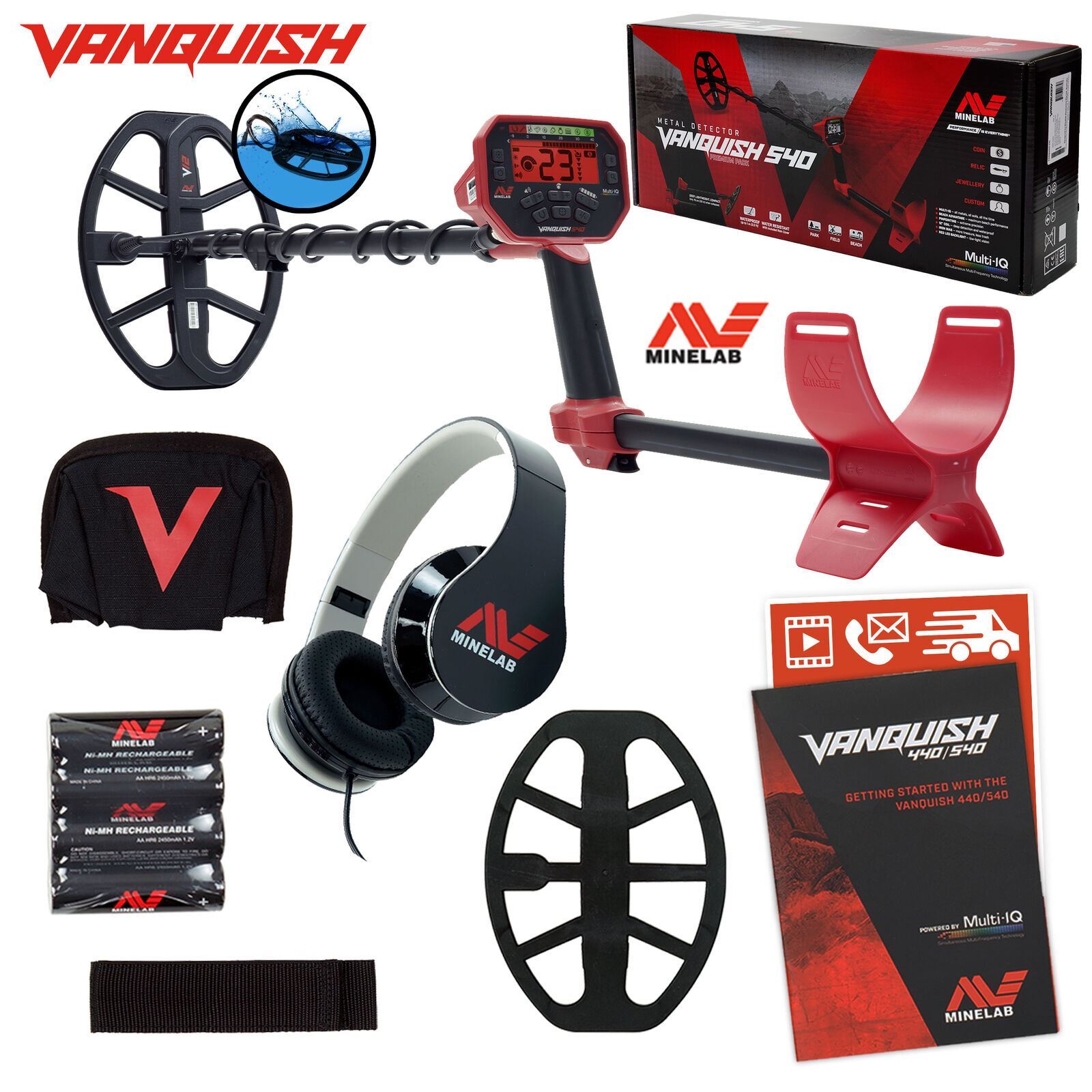 Minelab VANQUISH 540 Metal Detector with V12 12" x 9" Waterproof DD Coil