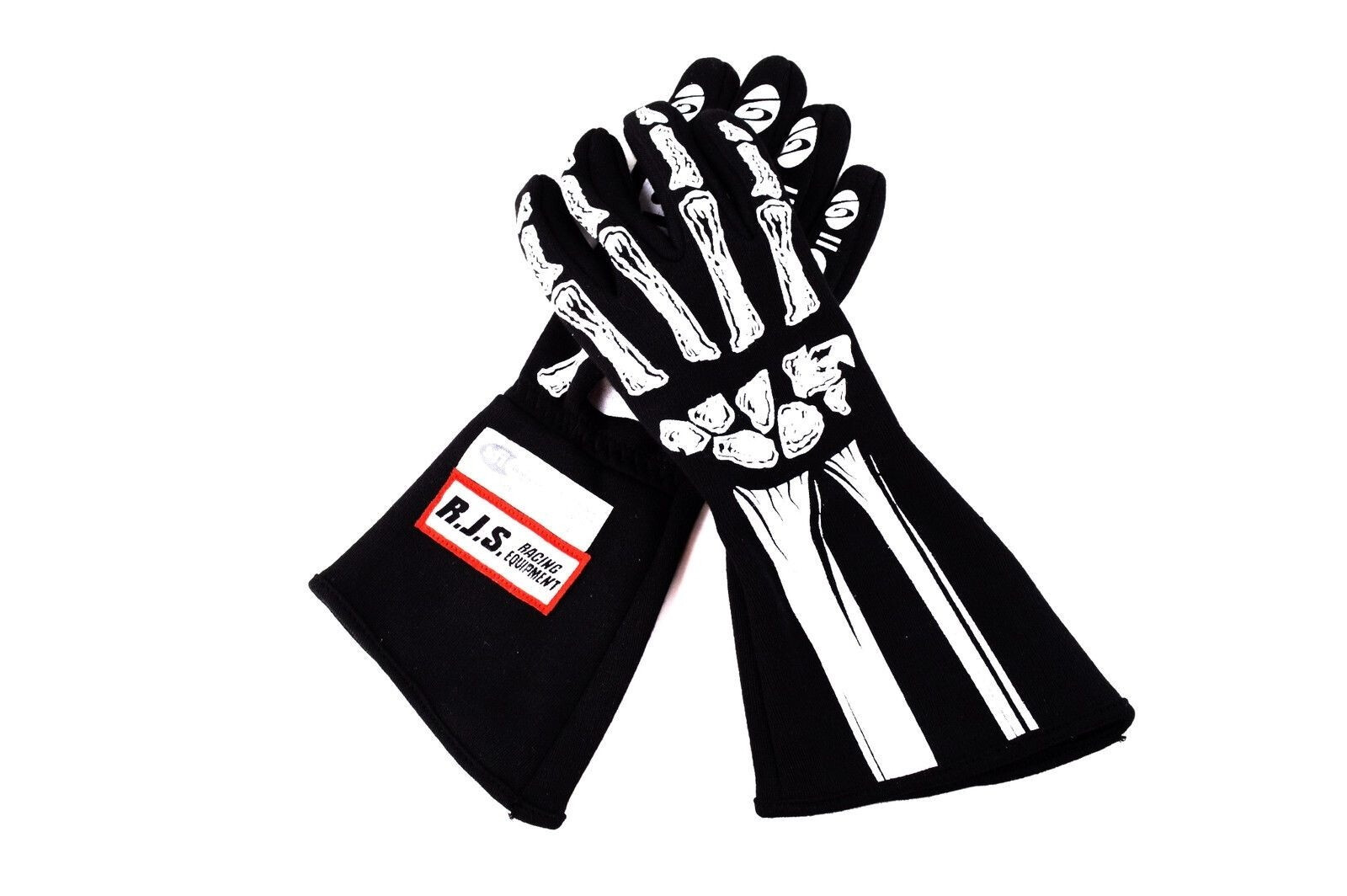 RJS RACING SFI 3.3/1 NEW SKELETON RACING GLOVES BLACK / WHITE SIZE LG 600080134
