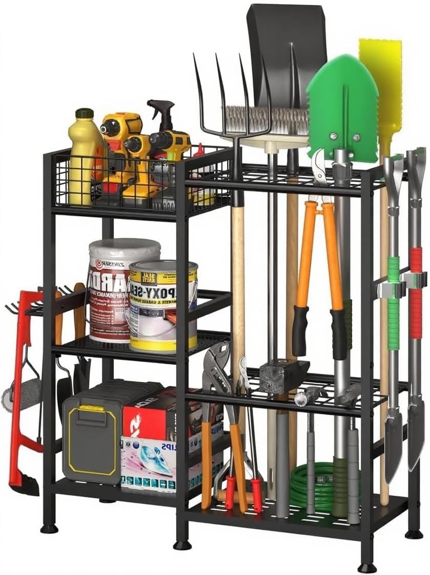 3Tier Yard Garden Tool 6 Shelves Storage Rack Organizer Basket Heavy Duty Holder