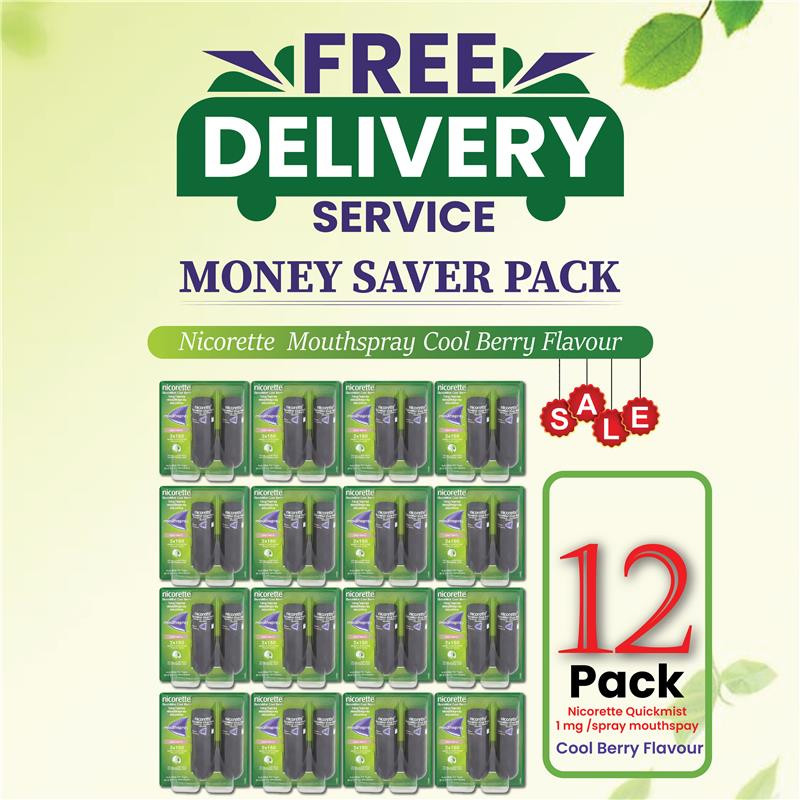 12 x Nicorette Mouthspray Quickmist Berry 1mg 13.2ml X 2ct-FREE SHIP