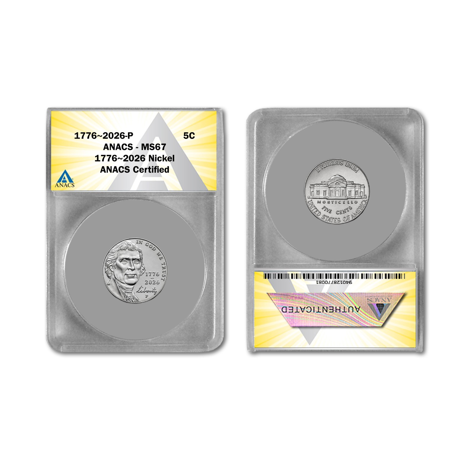 2026-P Jefferson Nickel MS67 ( Dual-Date Design )