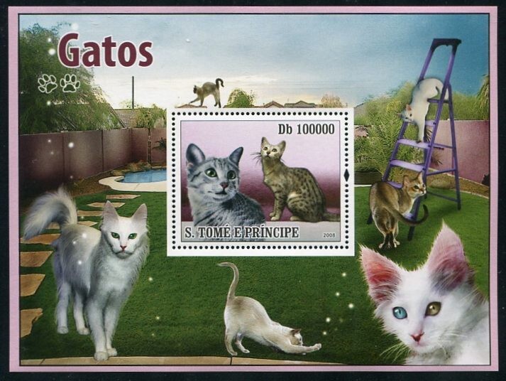 St. Thomas & Prince Is. Scott# 1910, Cat Breeds 2008 S/S, VF/XF MNH, SCV: $13.00