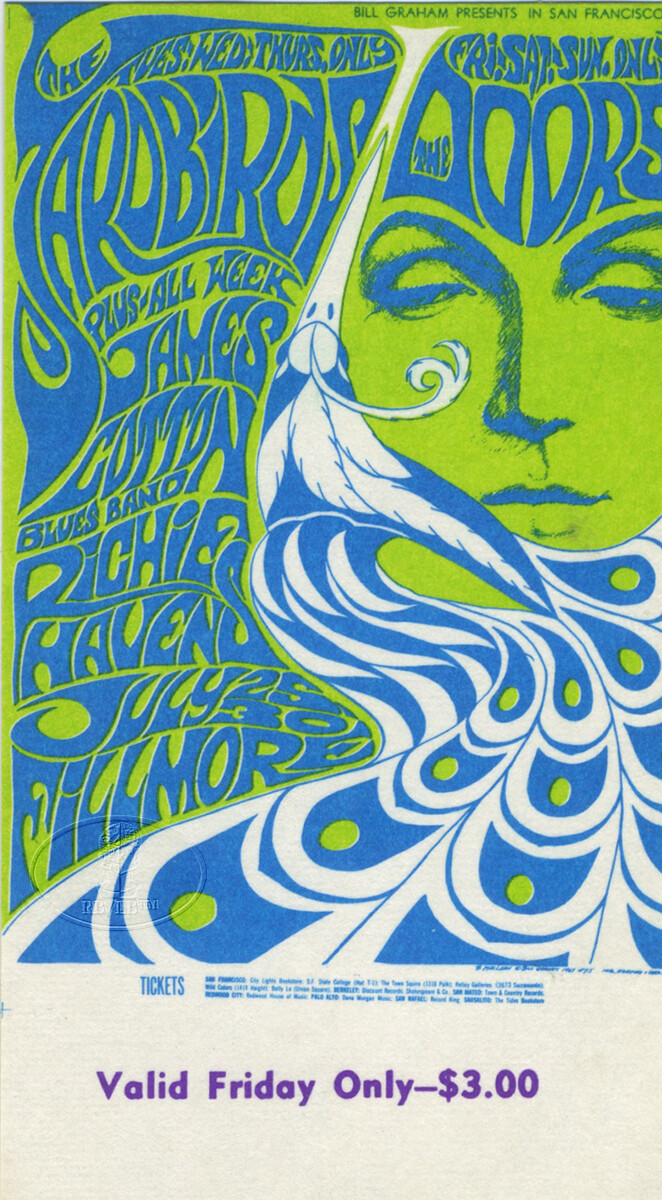THE DOORS & YARDBIRDS 1967 Concert Ticket  FILLMORE BG-075