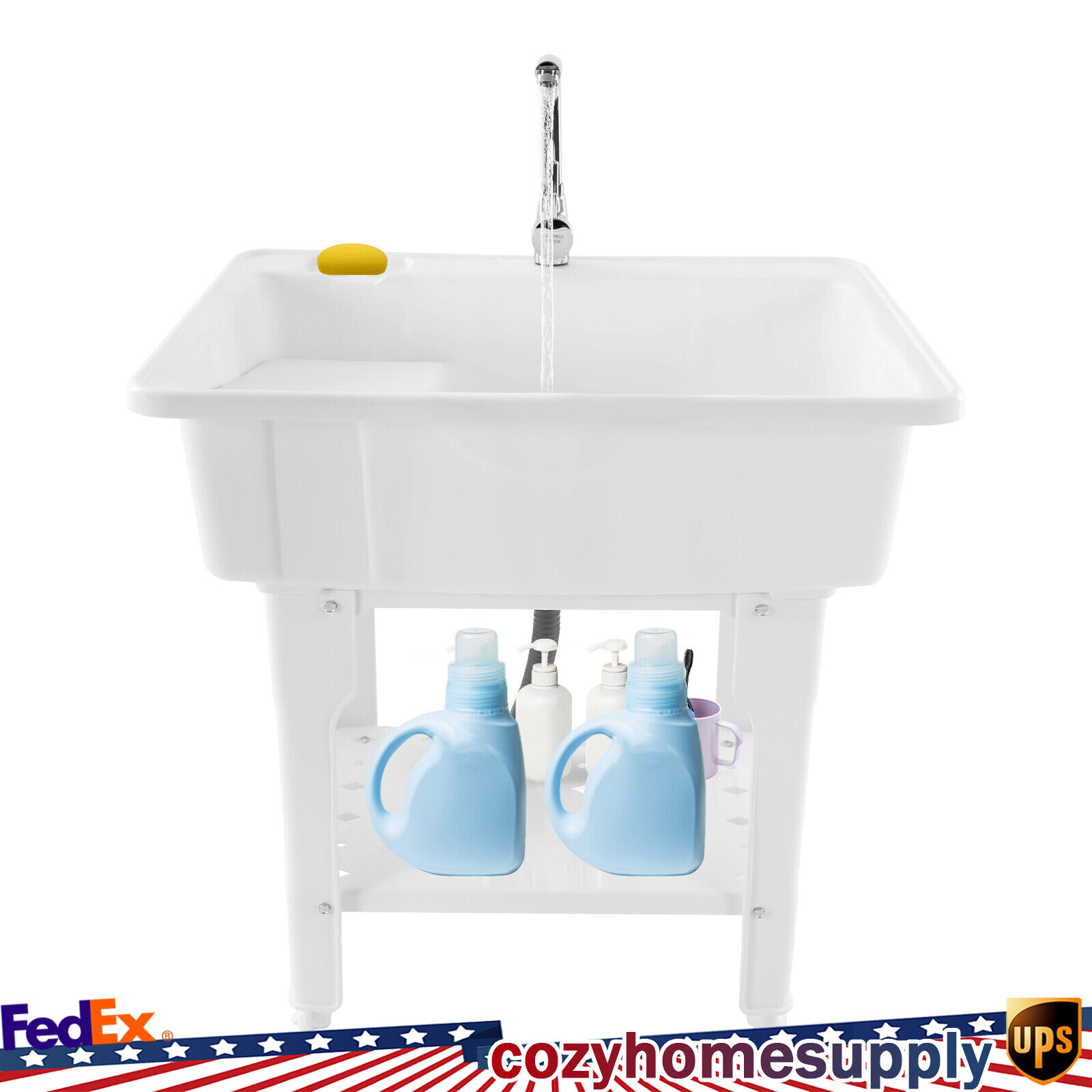 Utility Sink Laundry Tub with Faucet & Basement for Laundry Room Garage or Shop