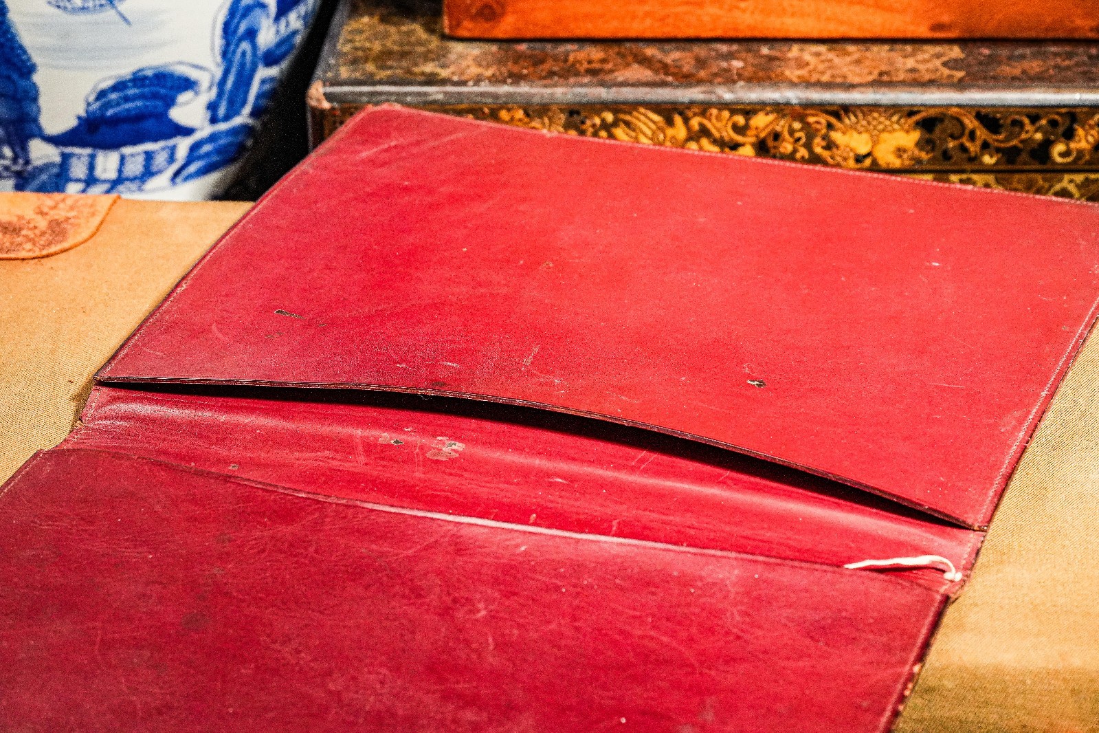 Handsome English Leather Document Desk Folio Folder Antique Sterling Silver