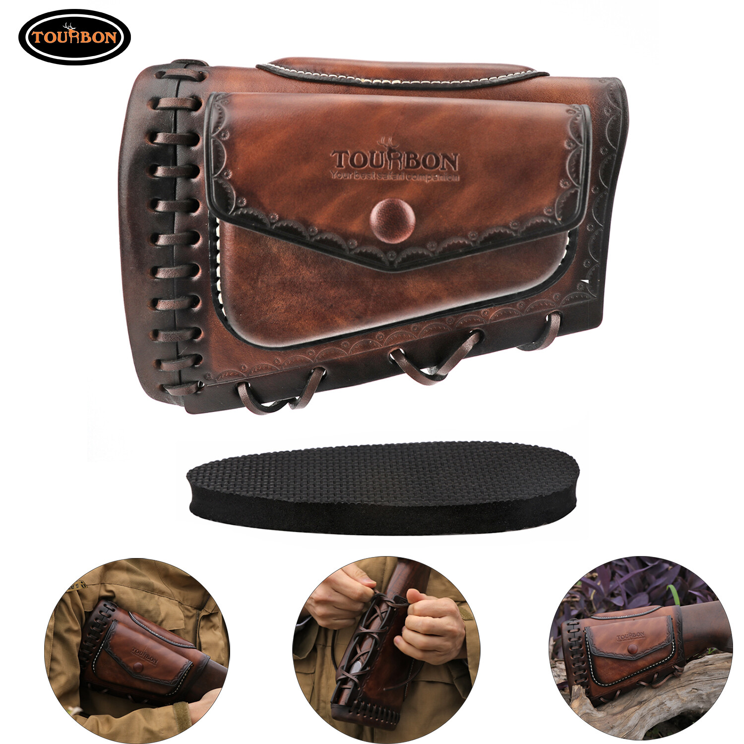 Tourbon Leather Slipon Recoil Pad Rifle Cheek Rest Riser Gun Buttstock Cover Bag