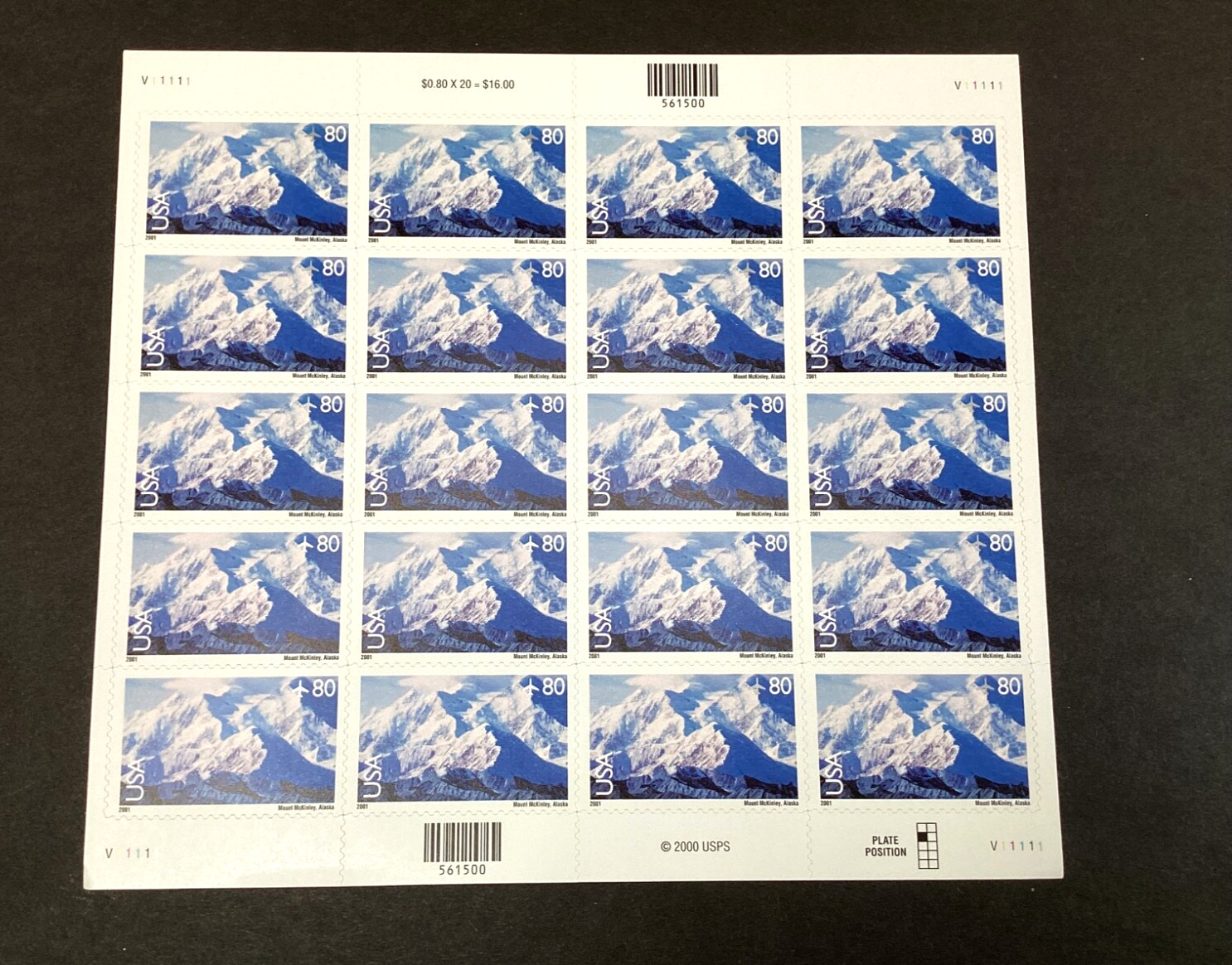 U.S. Airmail Stamps #C137 Mount McKinley 2001 Full Sheet Of Twenty 80c Mint NH