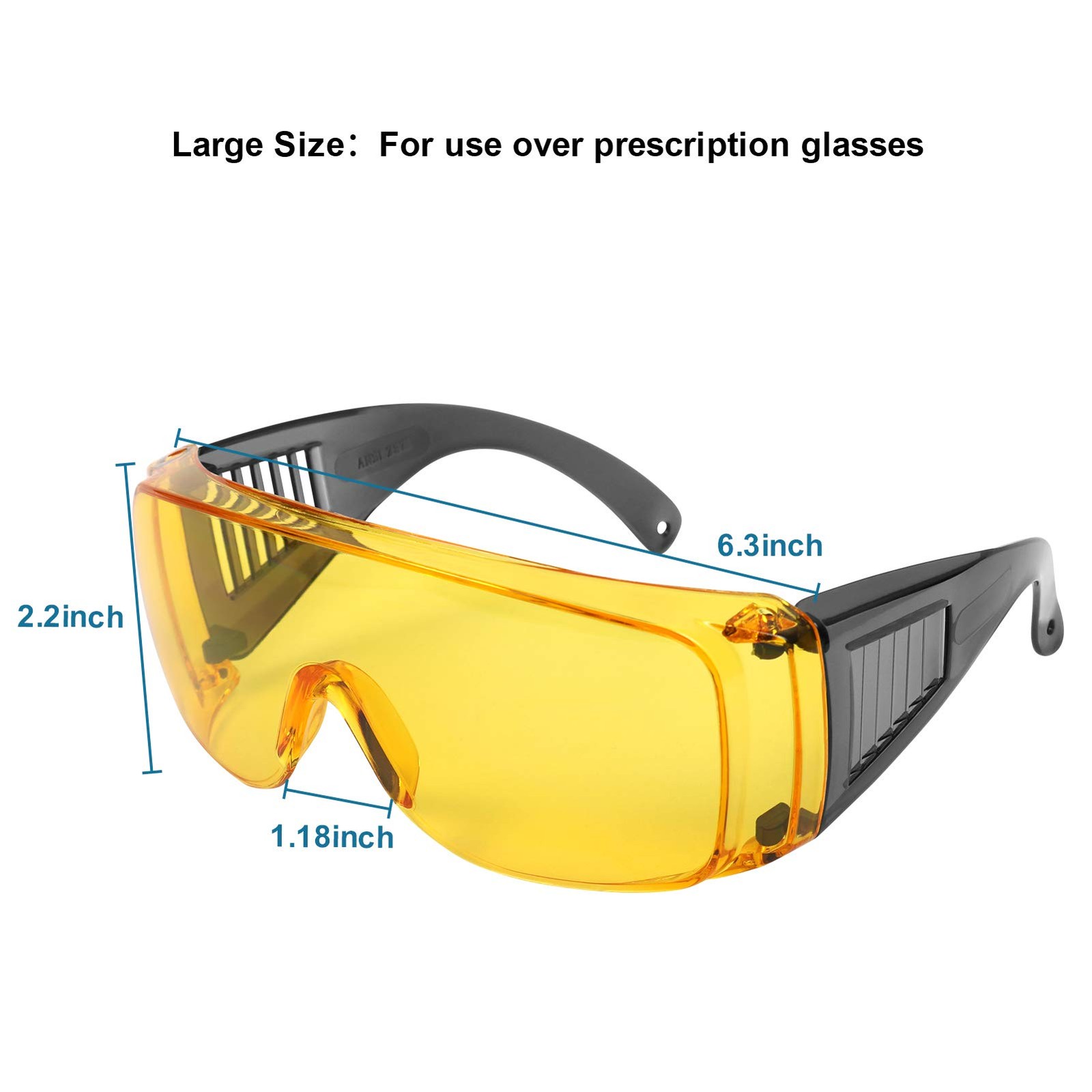 Shooting Glasses Over Eyeglasses, Anti Fog Eye 146 x 38 month, Yellow Lens
