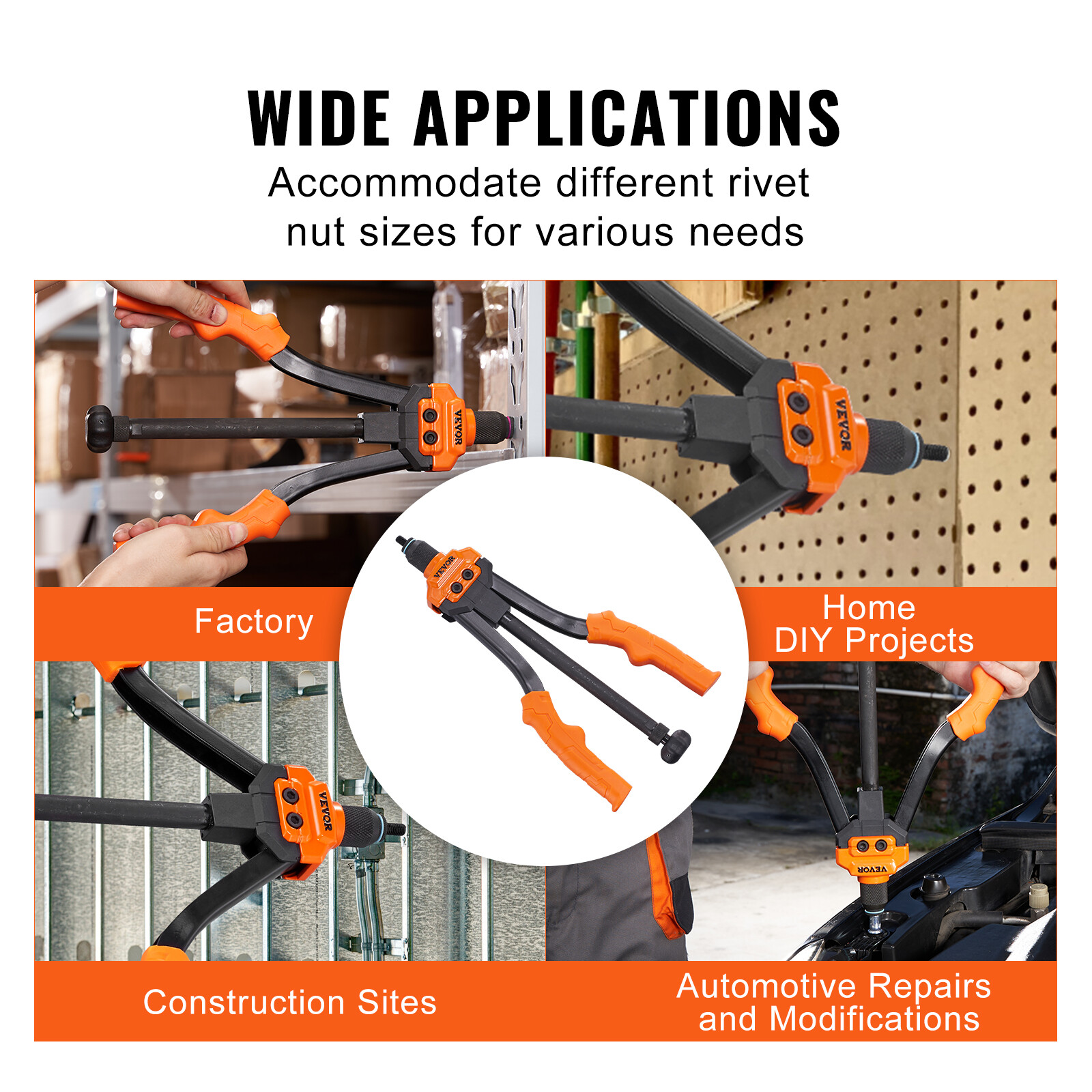 VEVOR Rivet Nut Tool 14in Rivnut Tool Kit 7 PCS Mandrels and 70 PCS Rivet Nuts