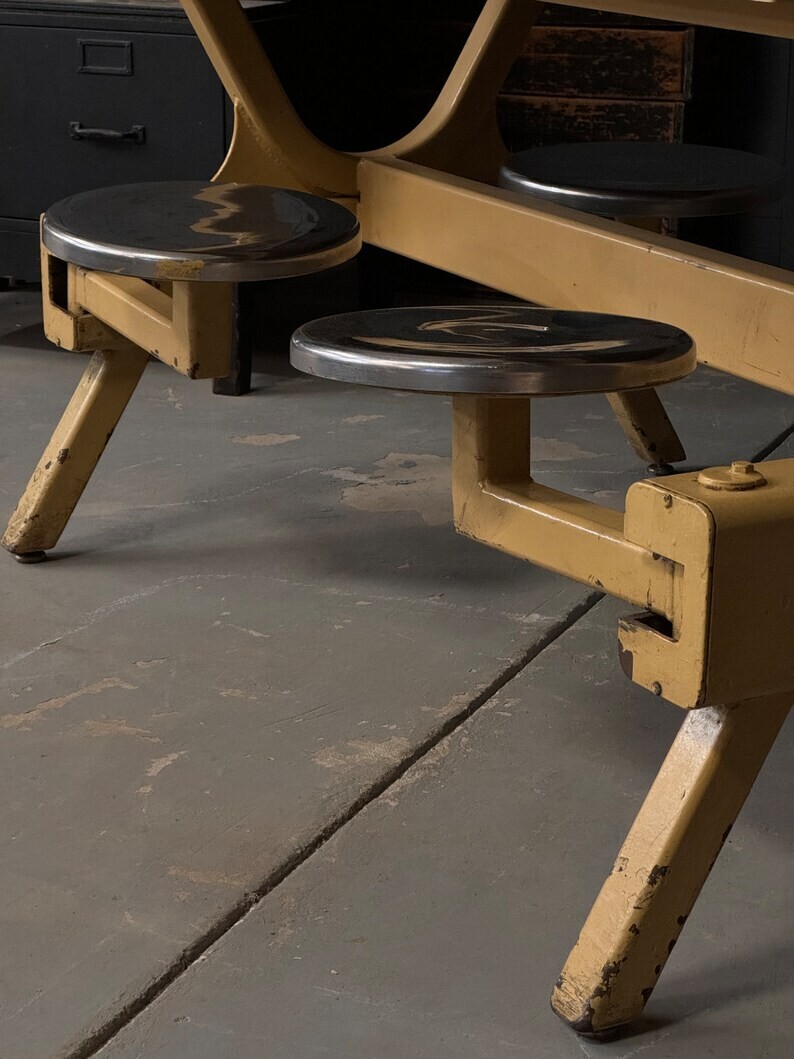 LOT Of Vintage Swing Out Seat Table, Industrial Dining Table, Table Base