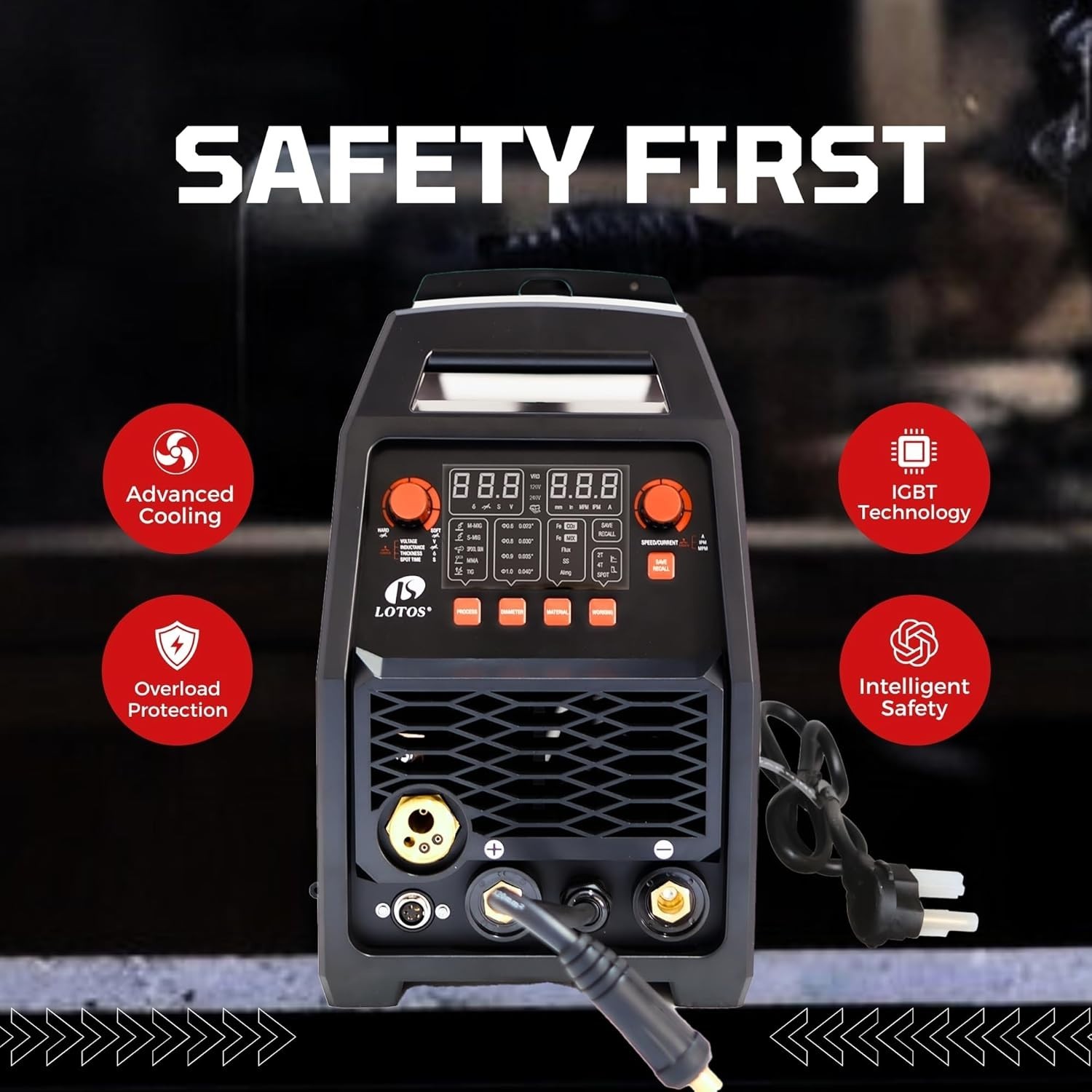 LOTOS MIG180SP MIG Welder with Aluminum Spool Gun, 225A 110/220V, 6 in 1 Gas MIG