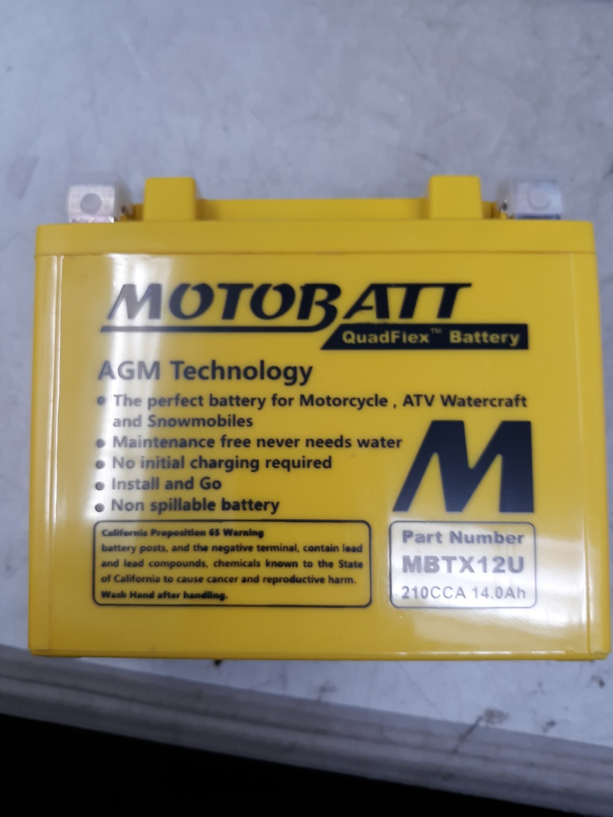 MOTOBATT MBTX12U AGM QuadFlex 4 Terminal Powersports Battery