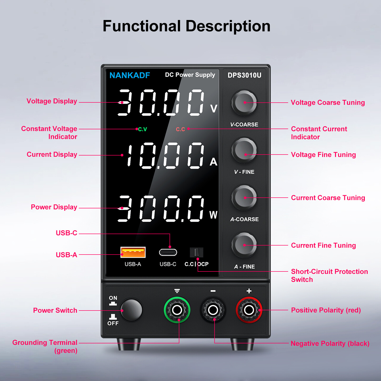 Adjustable DC 0-30/60120V 0-3/5/10A Lab Power Supply Variable Bench Switching