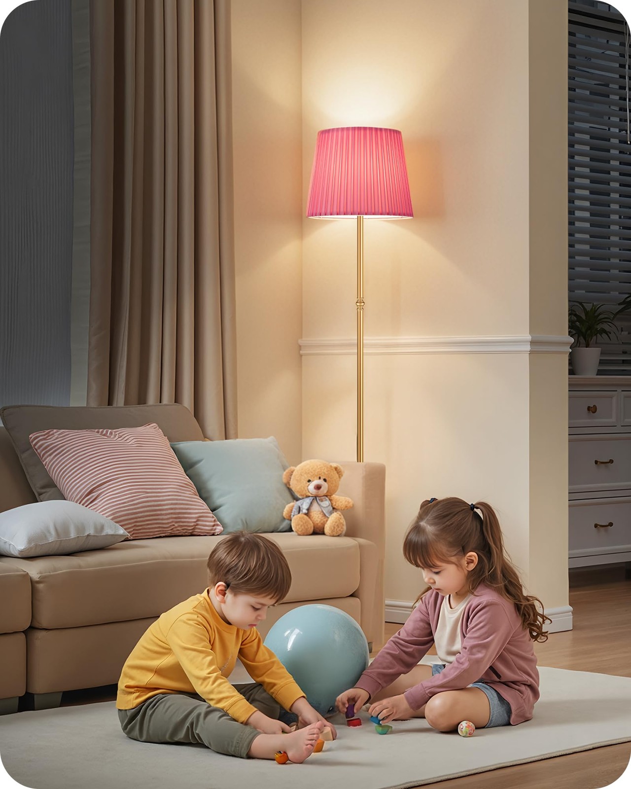 GOEBLESON Pink Floor Lamp for Living Room, 68" 68 inches, Gold +